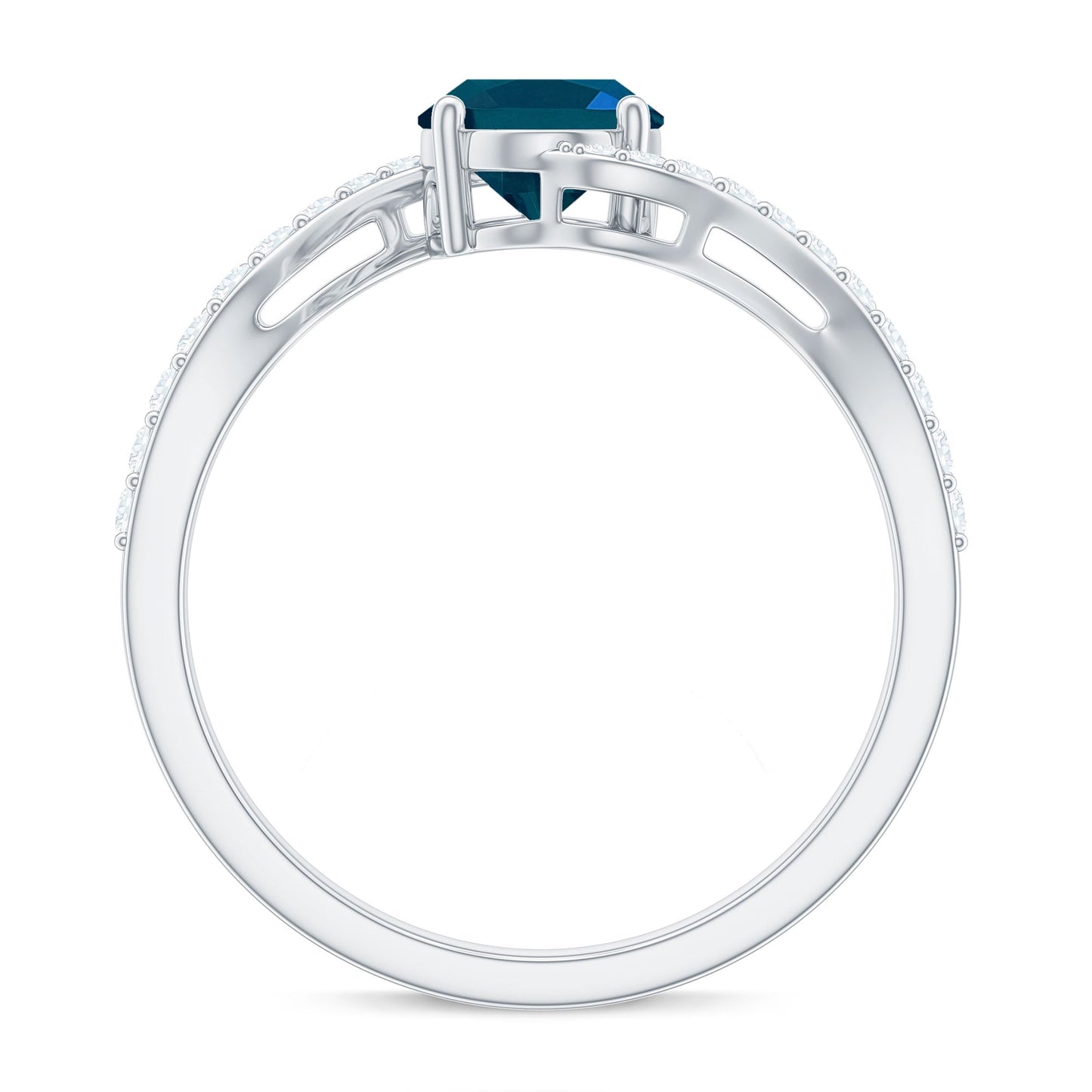 1 Carat Oval Cut London Blue Topaz and Diamond Bypass Engagement Ring