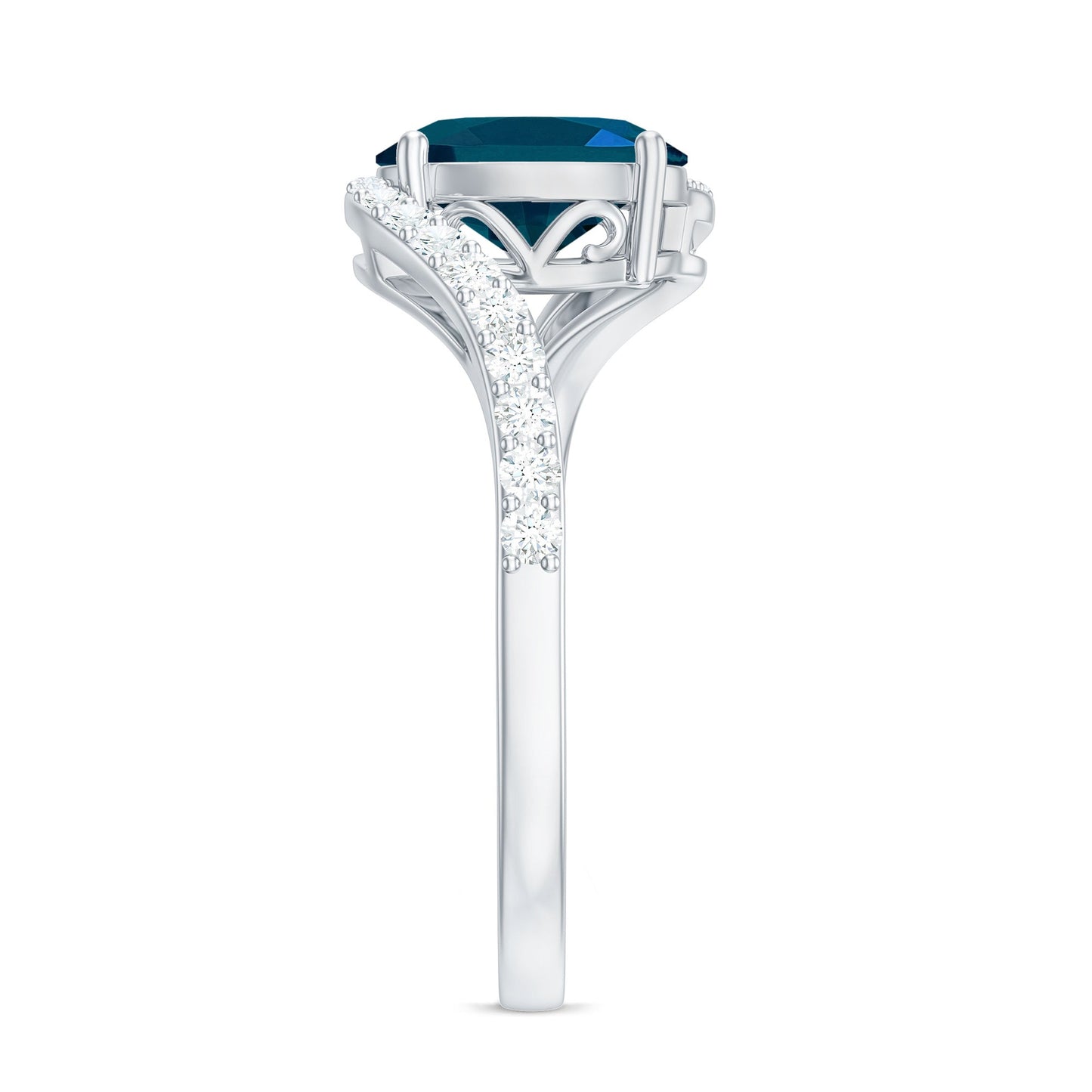 1 Carat Oval Cut London Blue Topaz and Diamond Bypass Engagement Ring