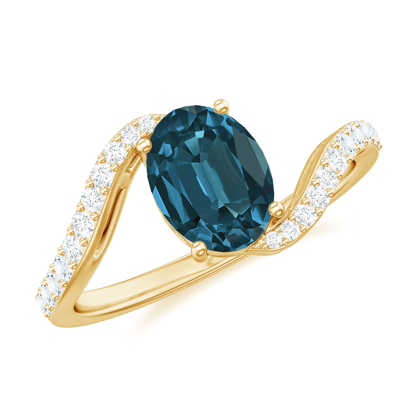 1 Carat Oval Cut London Blue Topaz and Diamond Bypass Engagement Ring