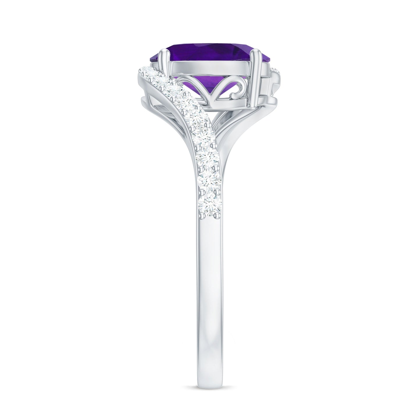 1 Carat Amethyst Oval Engagement Ring with Diamond Bypass Shank