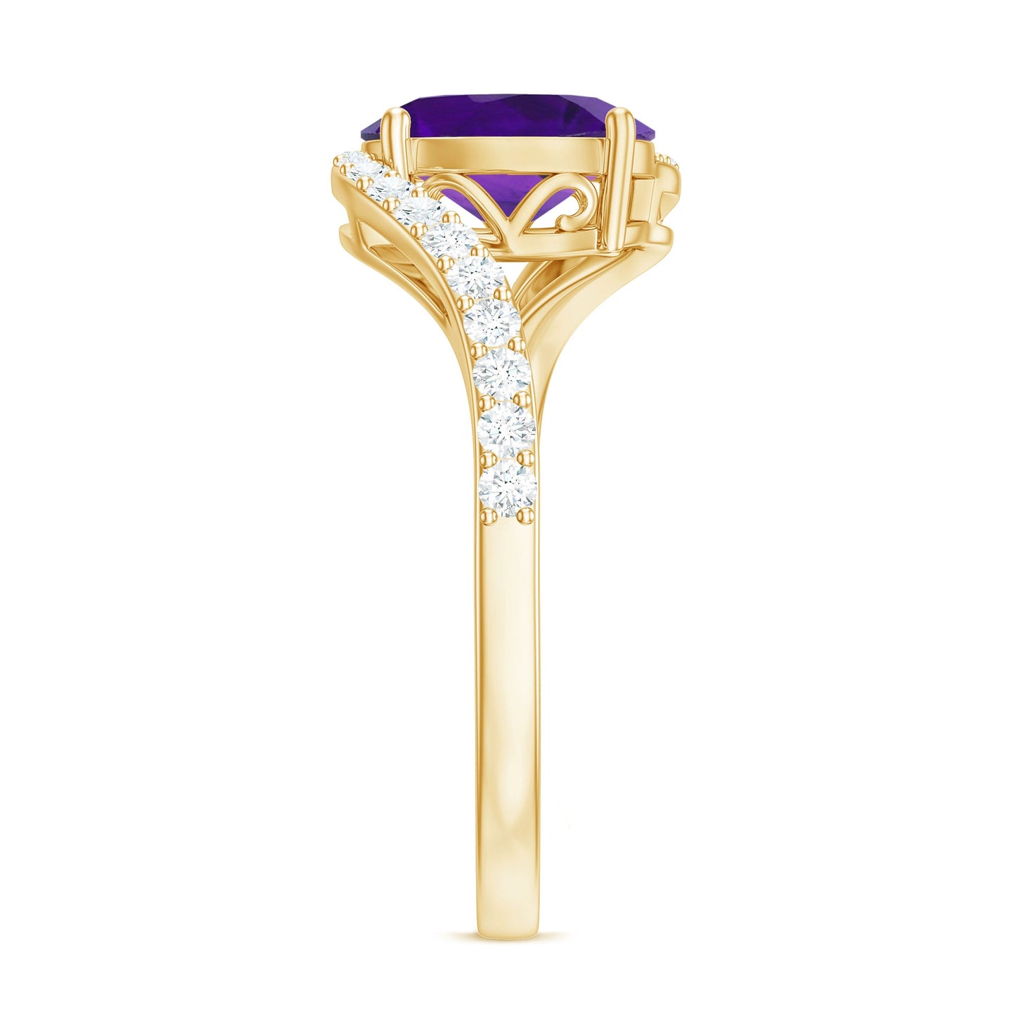 1 Carat Amethyst Oval Engagement Ring with Diamond Bypass Shank