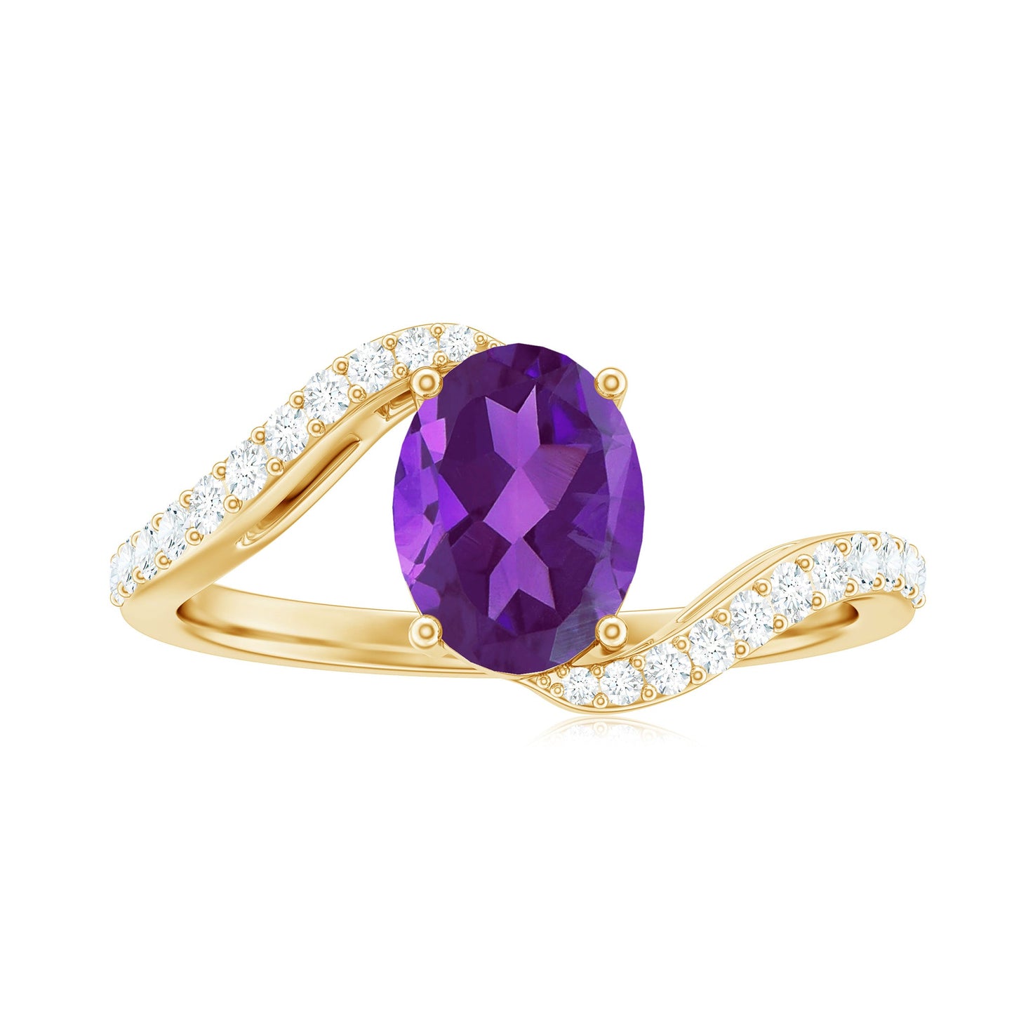 1 Carat Amethyst Oval Engagement Ring with Diamond Bypass Shank