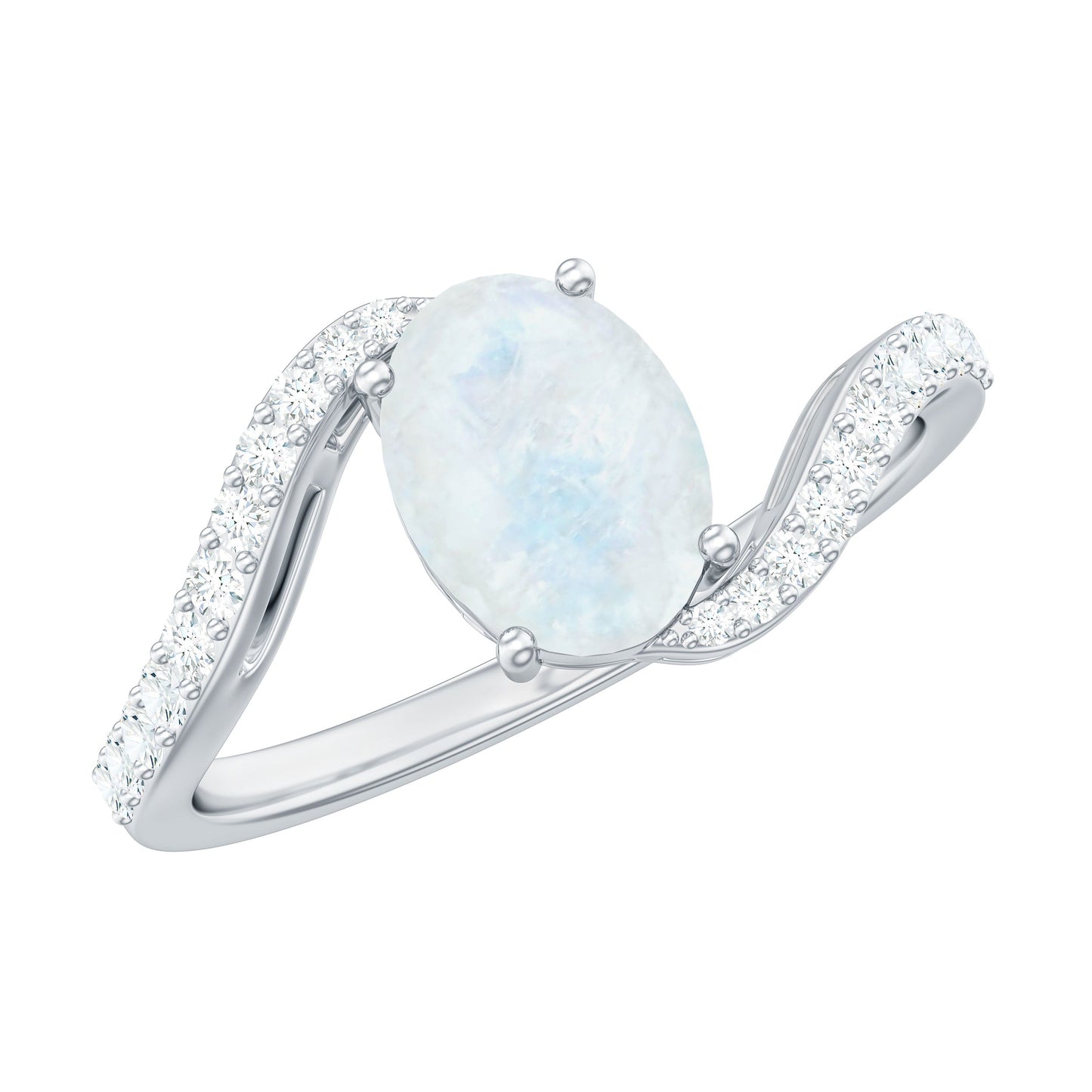 Oval Cut Solitaire Moonstone and Diamond Bypass Ring