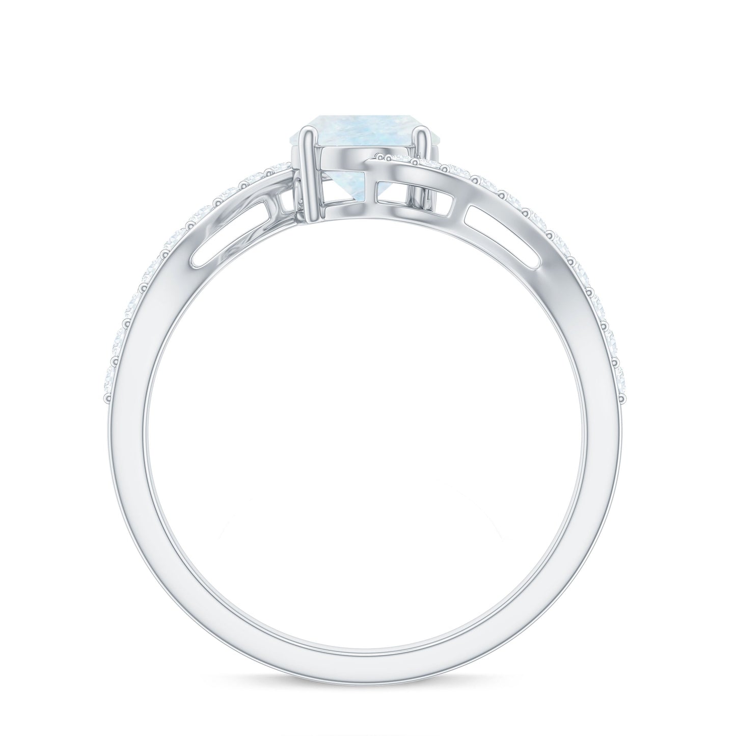 Oval Cut Solitaire Moonstone and Diamond Bypass Ring