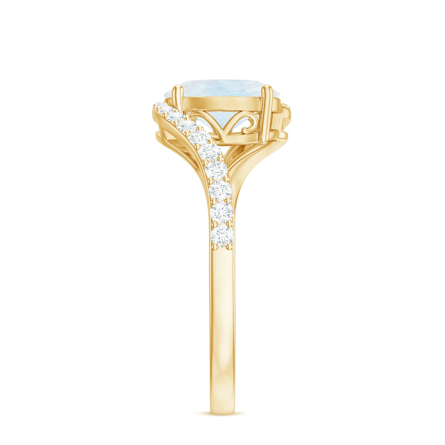 Oval Cut Solitaire Moonstone and Diamond Bypass Ring