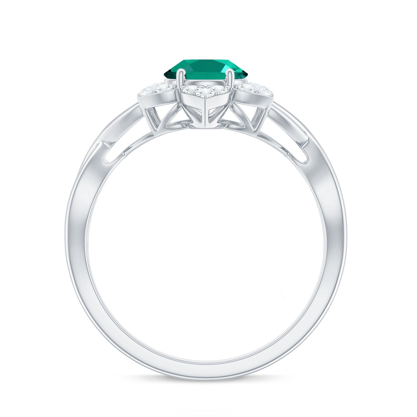 Certified Oval Lab Grown Emerald Diamond Flower Engagement Ring with Crossover Shank