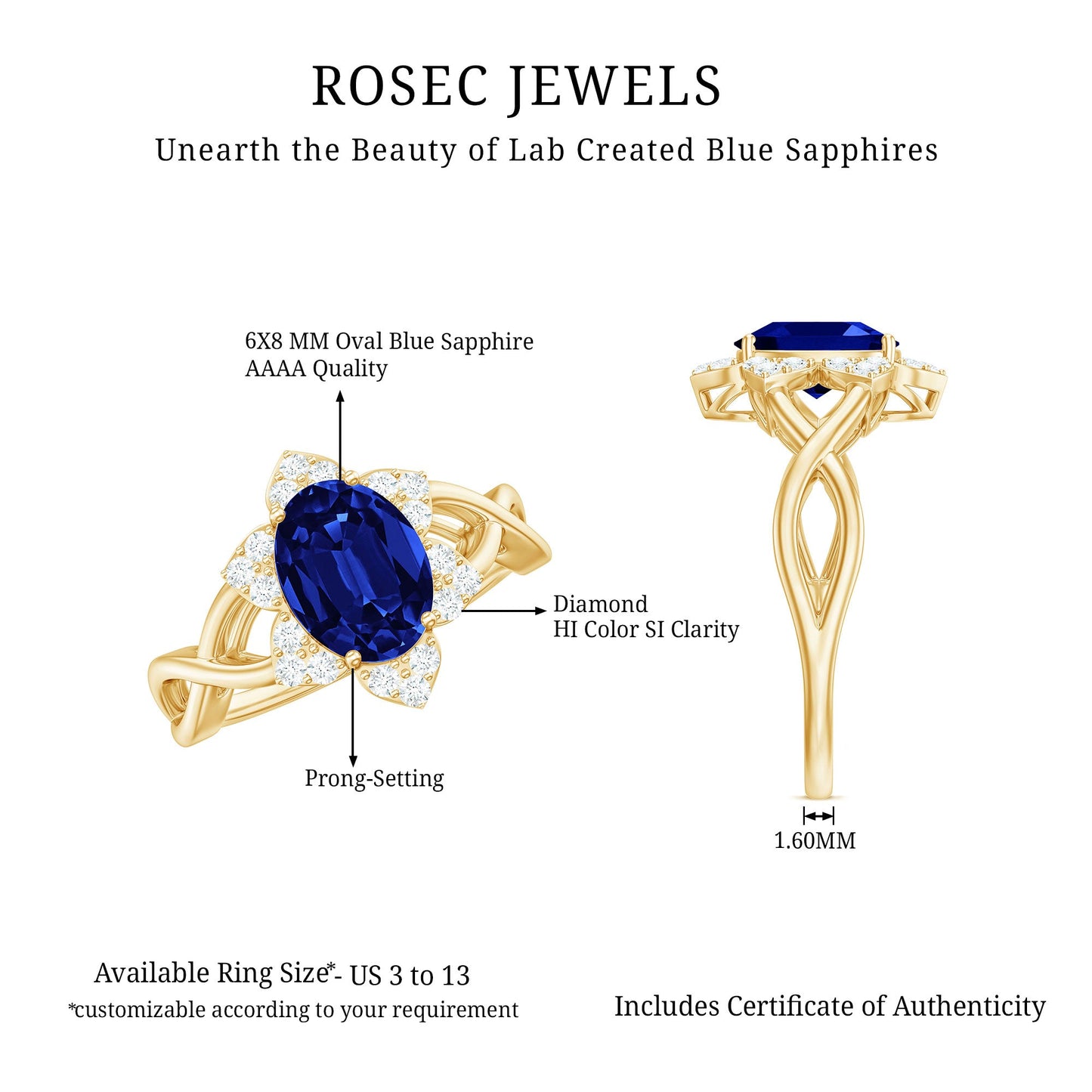 Certified 1.5 Carat Lab Grown Blue Sapphire Engagement Ring with Flower Diamond Halo