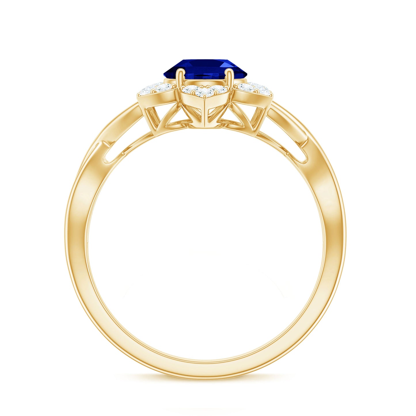 Certified 1.5 Carat Lab Grown Blue Sapphire Engagement Ring with Flower Diamond Halo