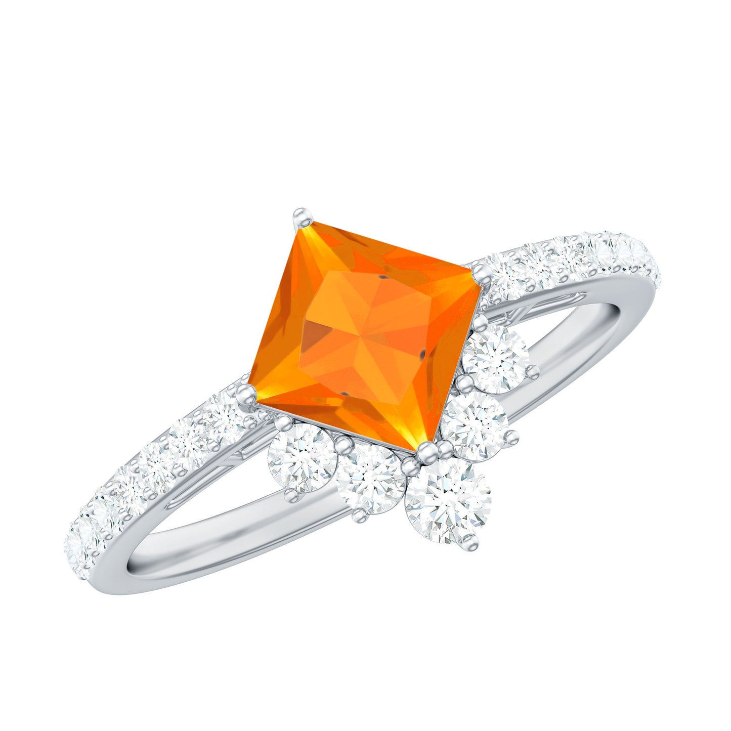 0.5 Carat Designer Fire Opal and Diamond Engagement Ring