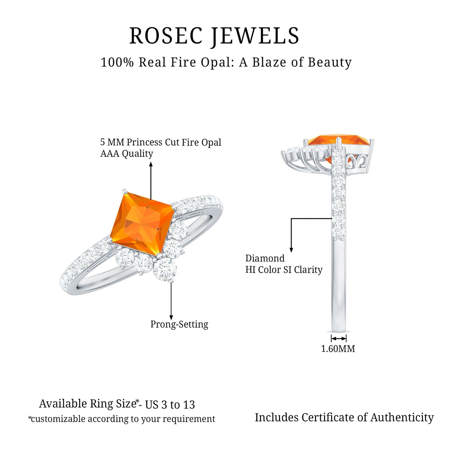 0.5 Carat Designer Fire Opal and Diamond Engagement Ring