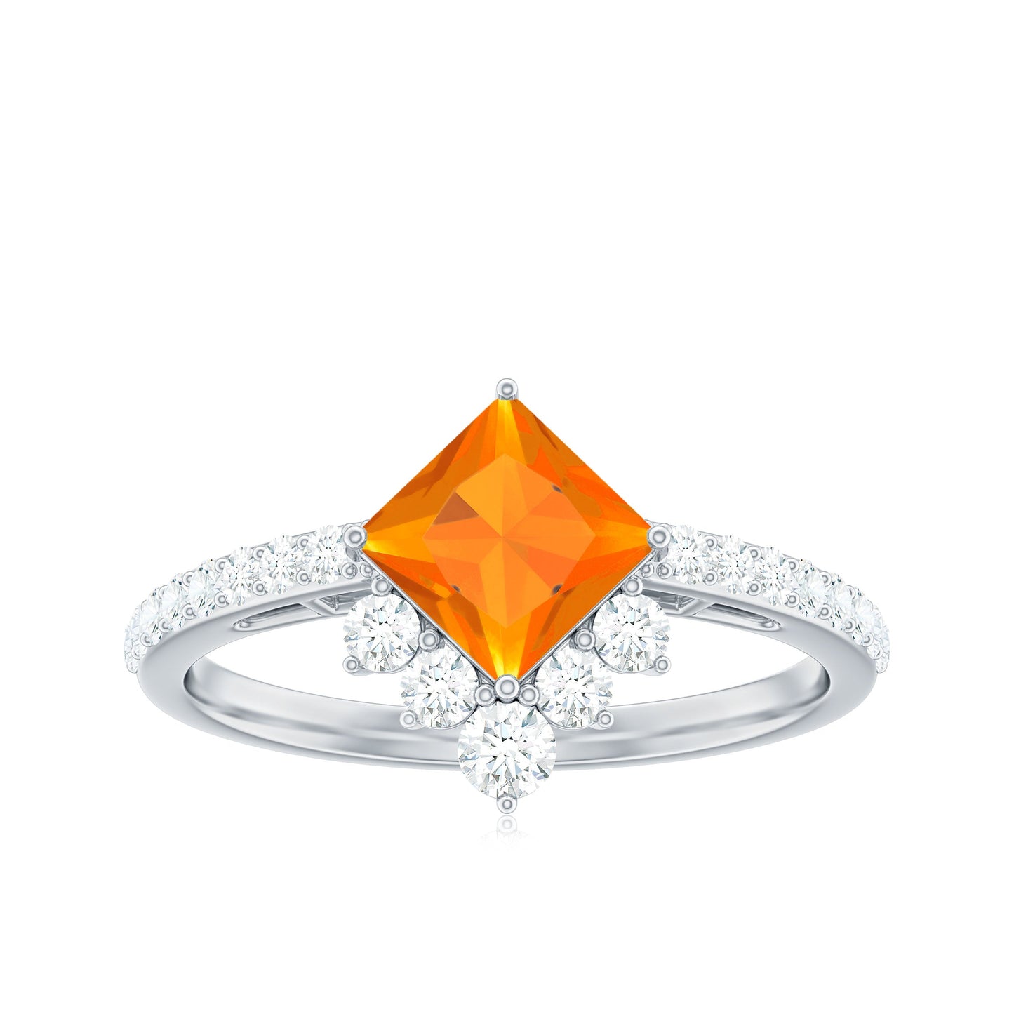 0.5 Carat Designer Fire Opal and Diamond Engagement Ring