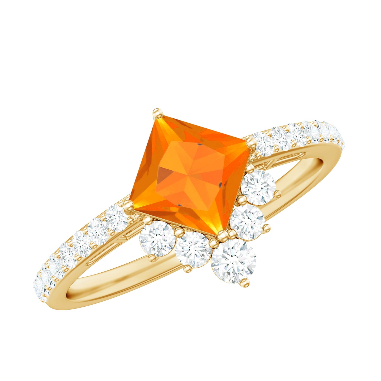 0.5 Carat Designer Fire Opal and Diamond Engagement Ring