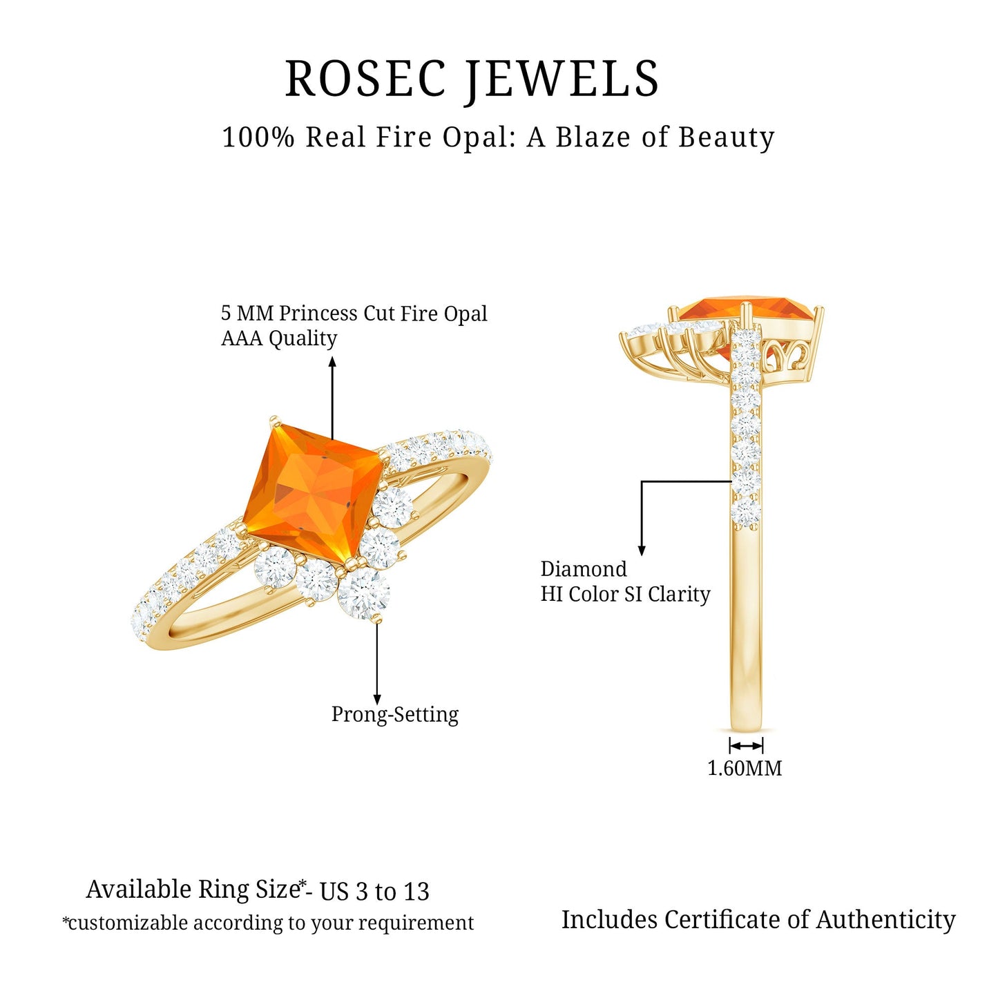 0.5 Carat Designer Fire Opal and Diamond Engagement Ring