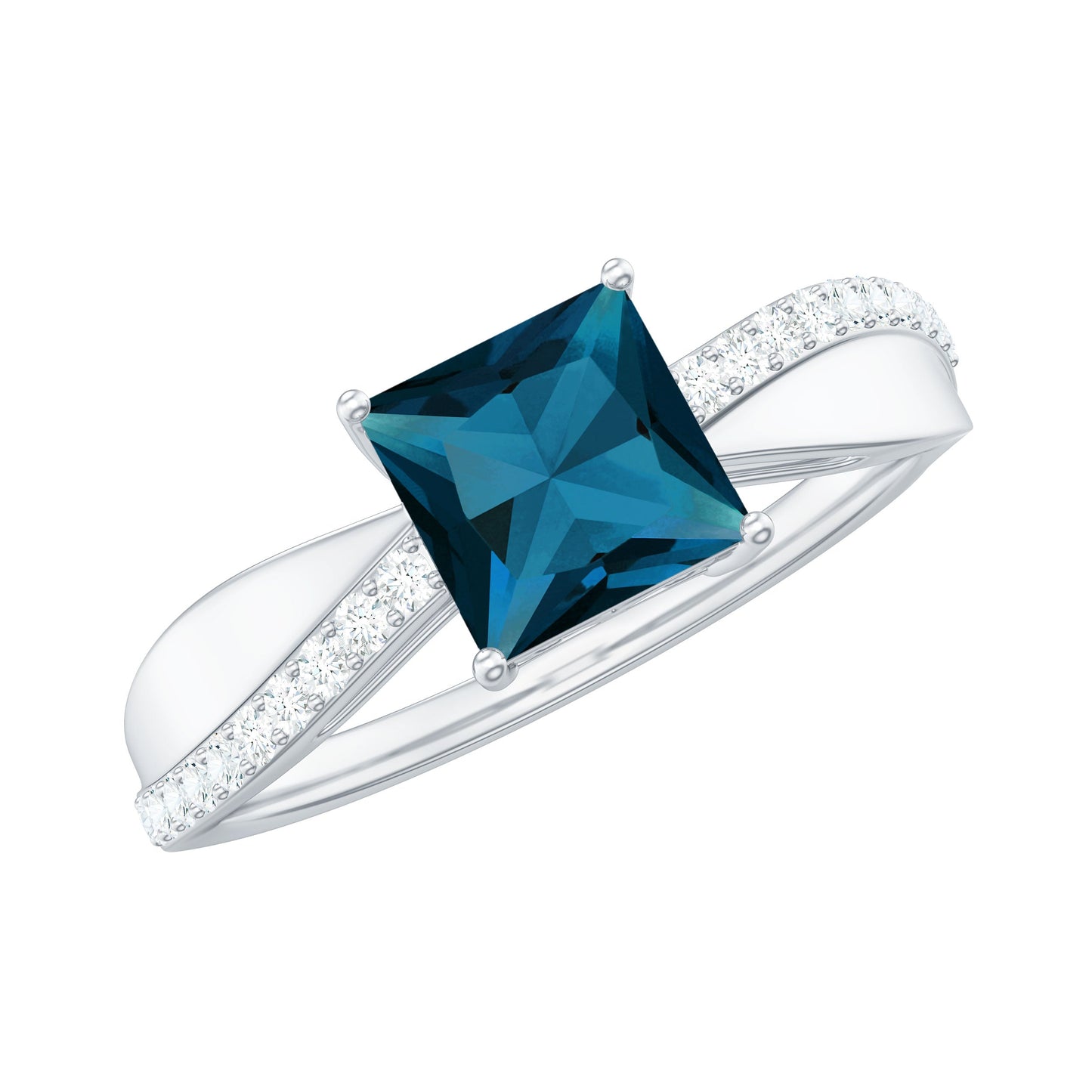 1 Carat Princess Cut London Blue Topaz Solitaire Engagement Ring For Women