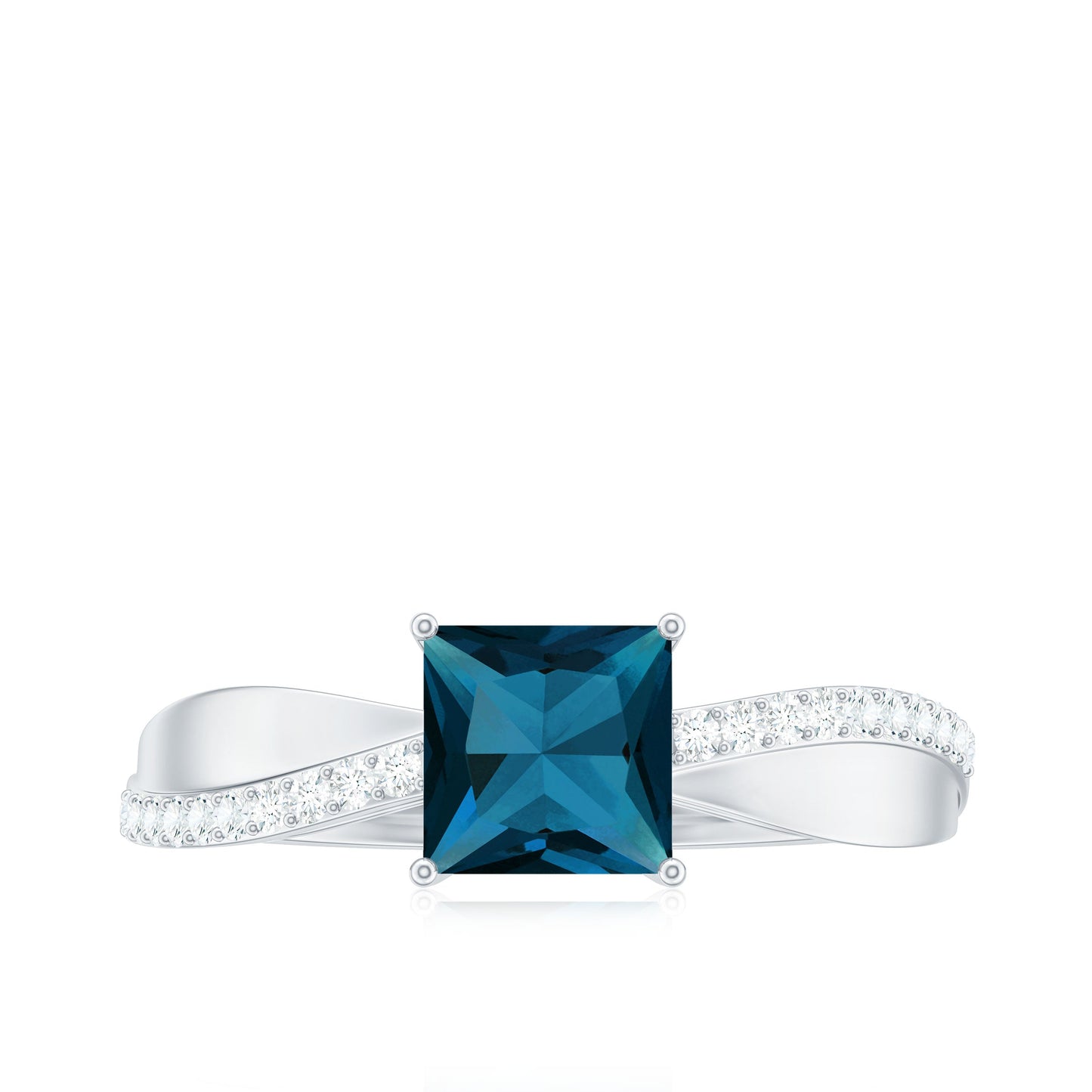 1 Carat Princess Cut London Blue Topaz Solitaire Engagement Ring For Women
