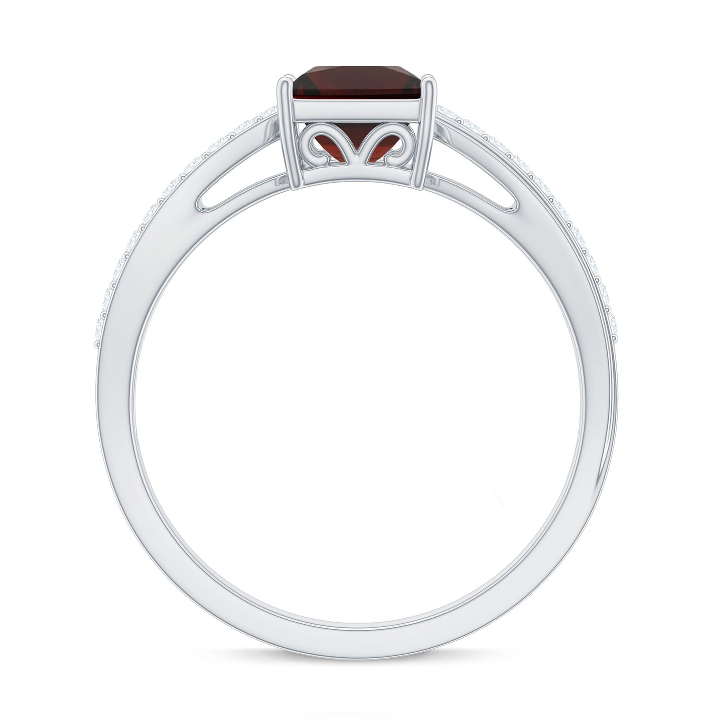Princess Cut Garnet Solitaire Engagement Ring with Diamond