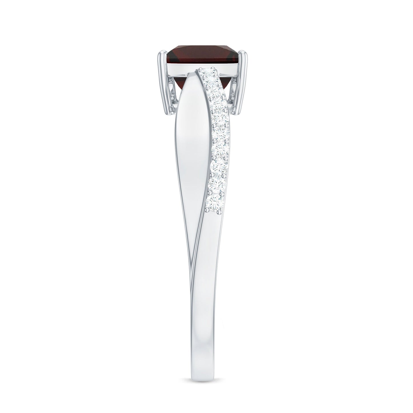 Princess Cut Garnet Solitaire Engagement Ring with Diamond