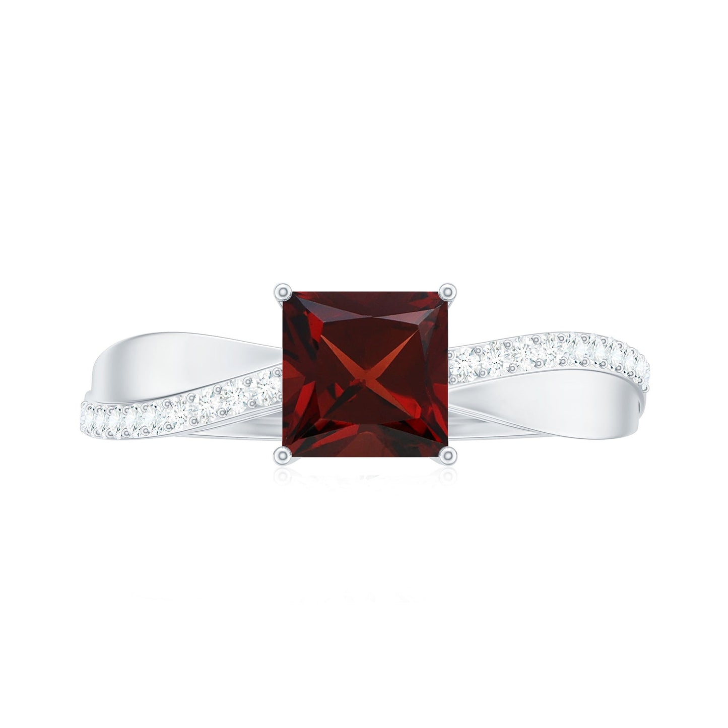 Princess Cut Garnet Solitaire Engagement Ring with Diamond