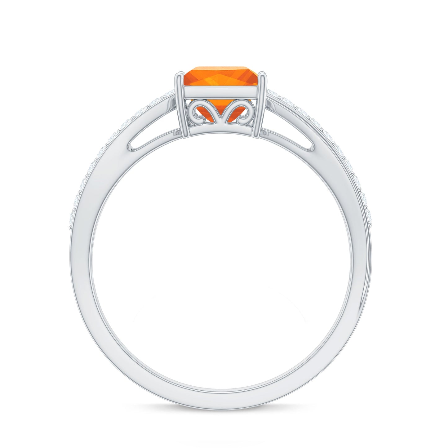 Princess Cut Fire Opal Solitaire Engagement Ring with Diamond