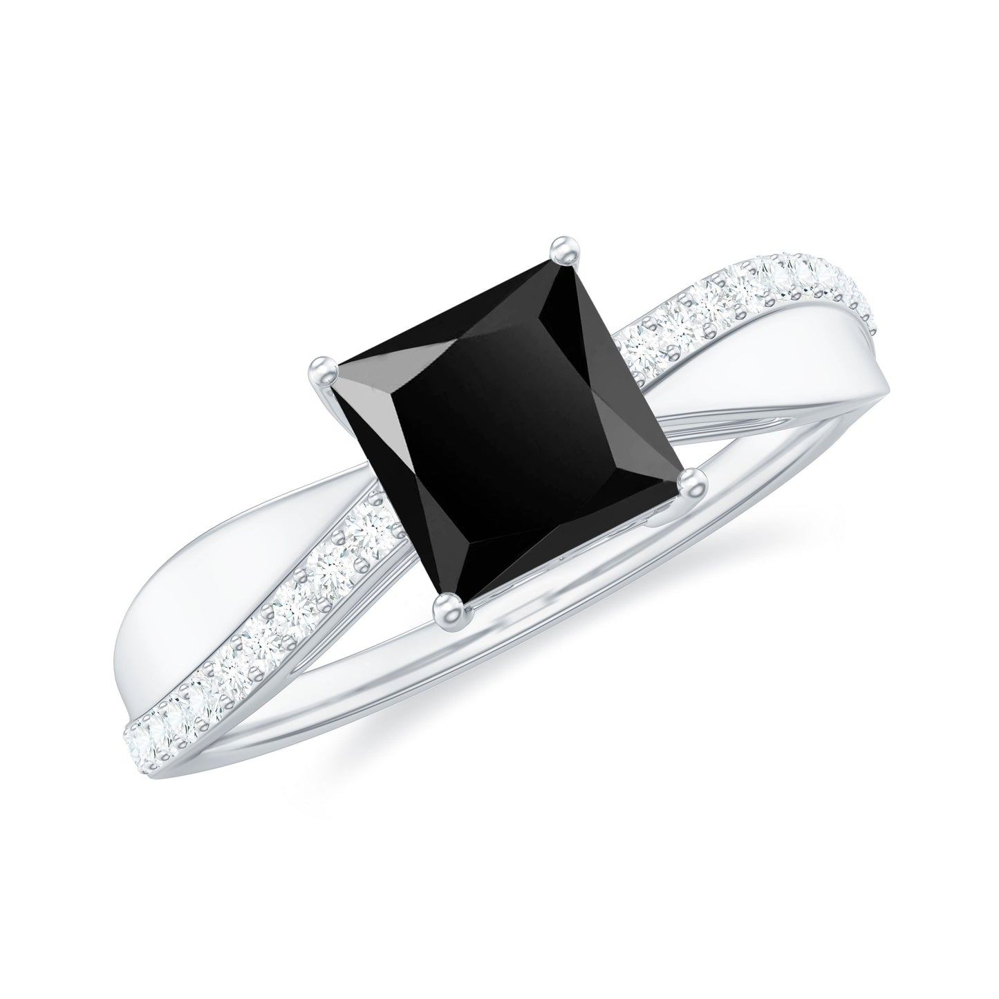 0.5 Carat Princess Cut Black Onyx Solitaire Engagement Ring with Diamond