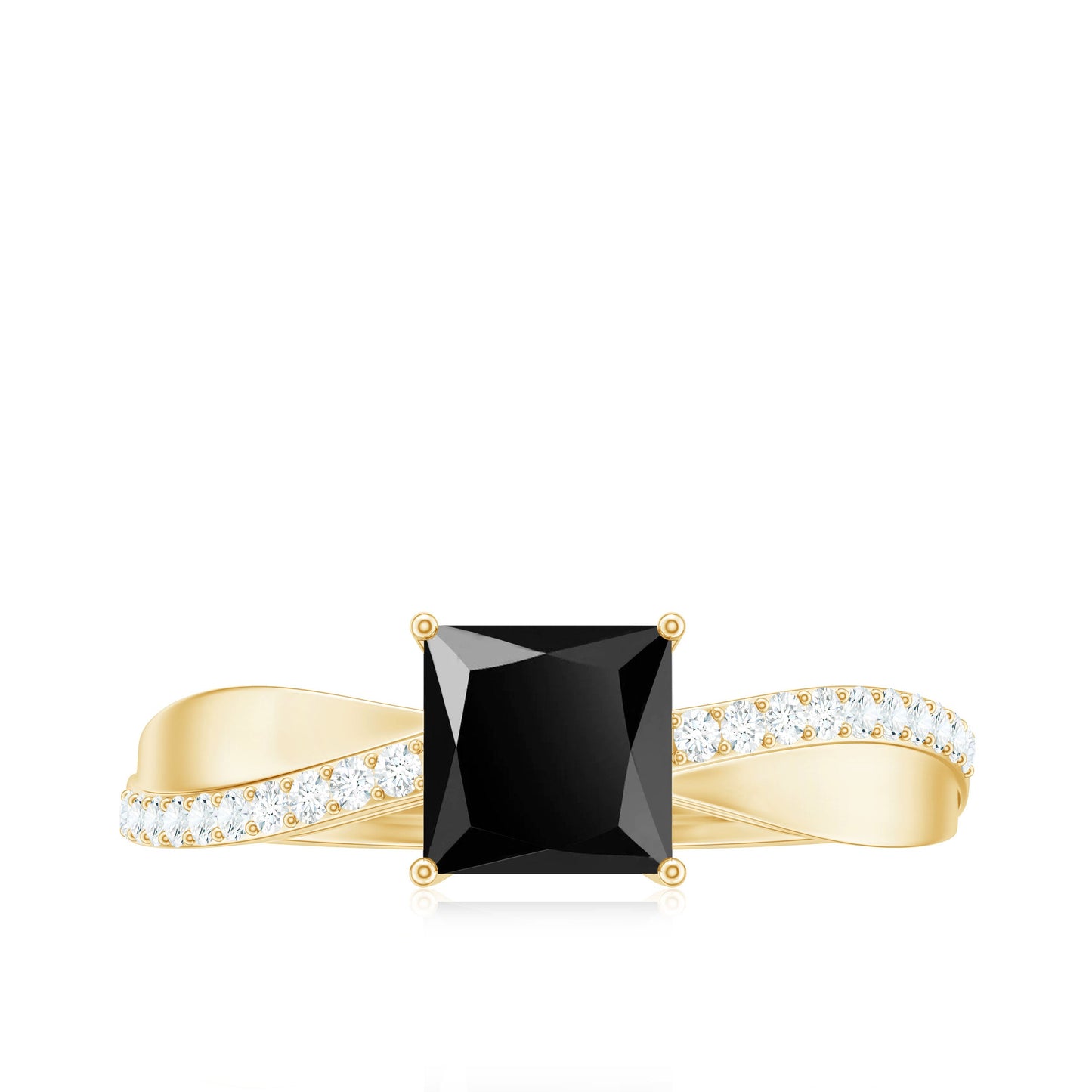 0.5 Carat Princess Cut Black Onyx Solitaire Engagement Ring with Diamond
