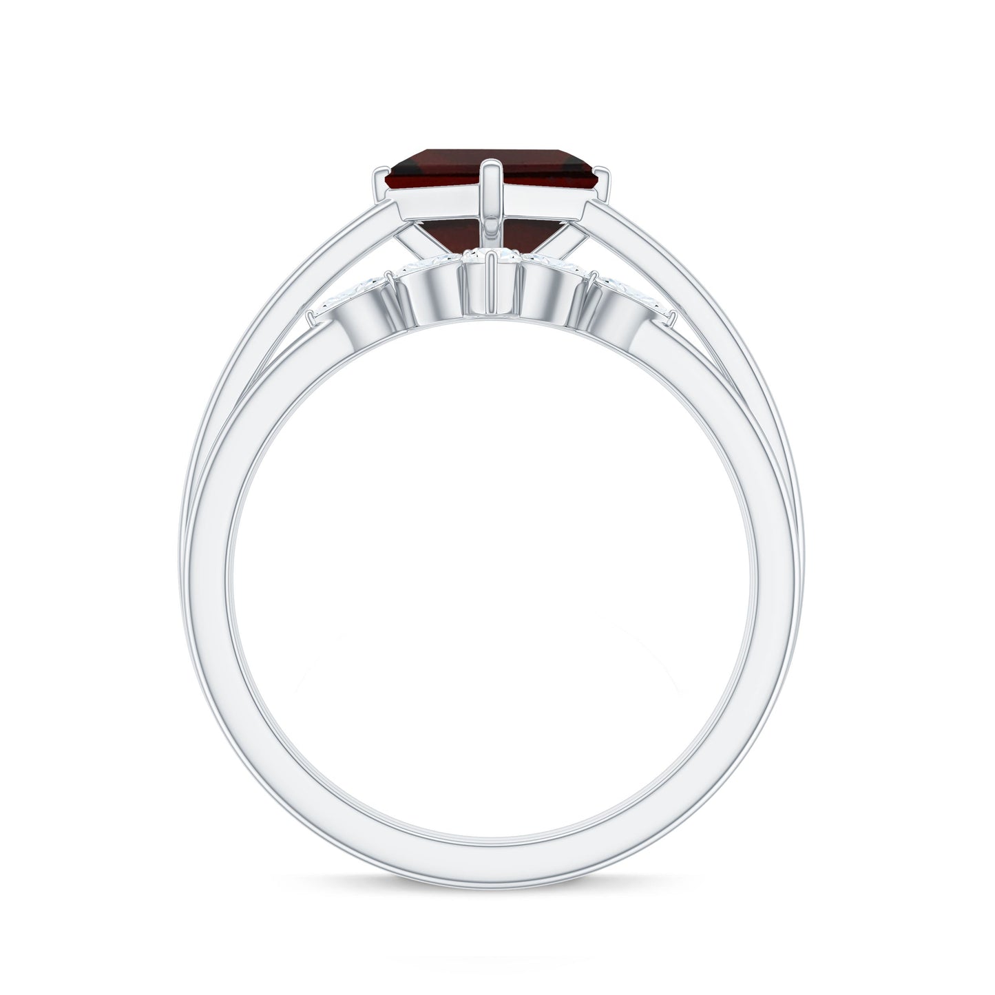 1.4 Carat Princess Cut Garnet Solitaire Bridal Ring Set with Diamonds