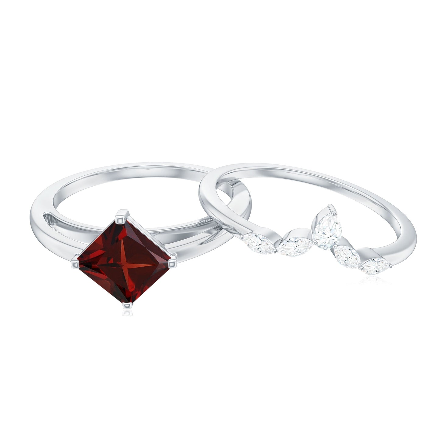 1.4 Carat Princess Cut Garnet Solitaire Bridal Ring Set with Diamonds