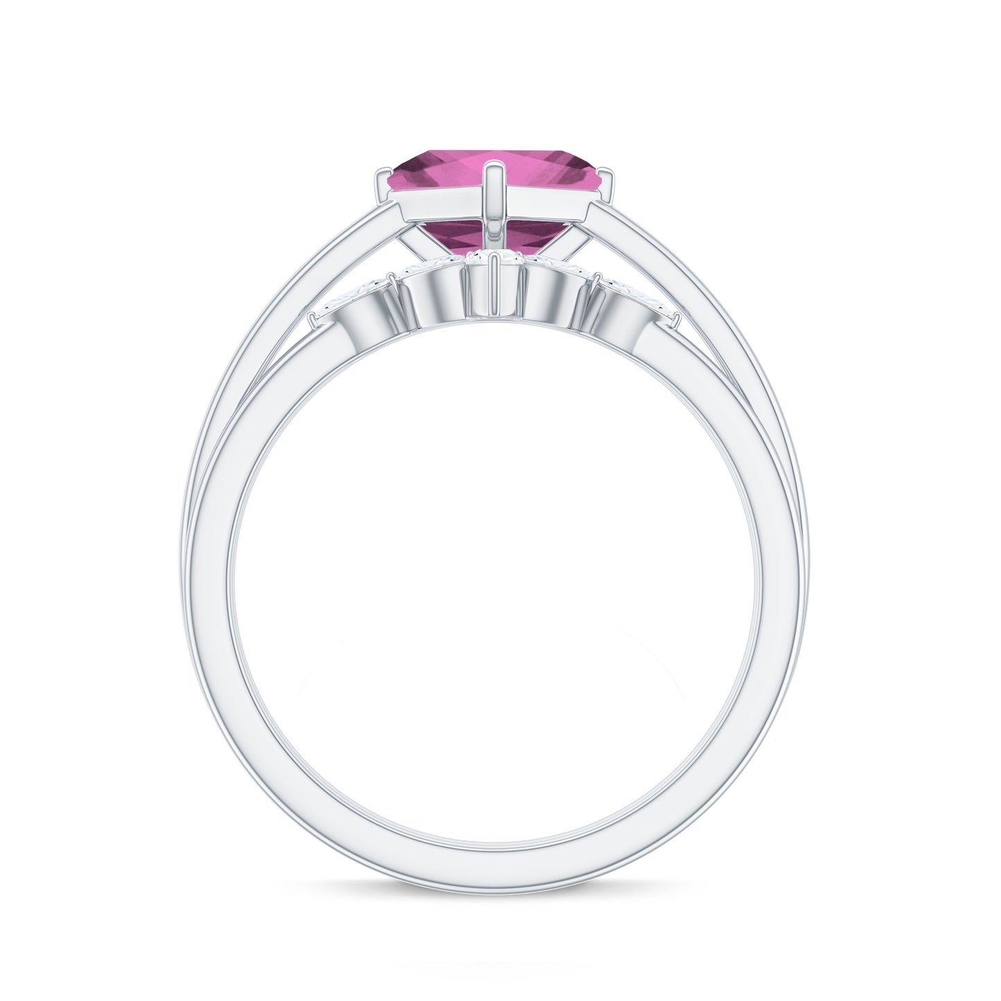 Princess Cut Pink Tourmaline Solitaire Ring Set with Diamond
