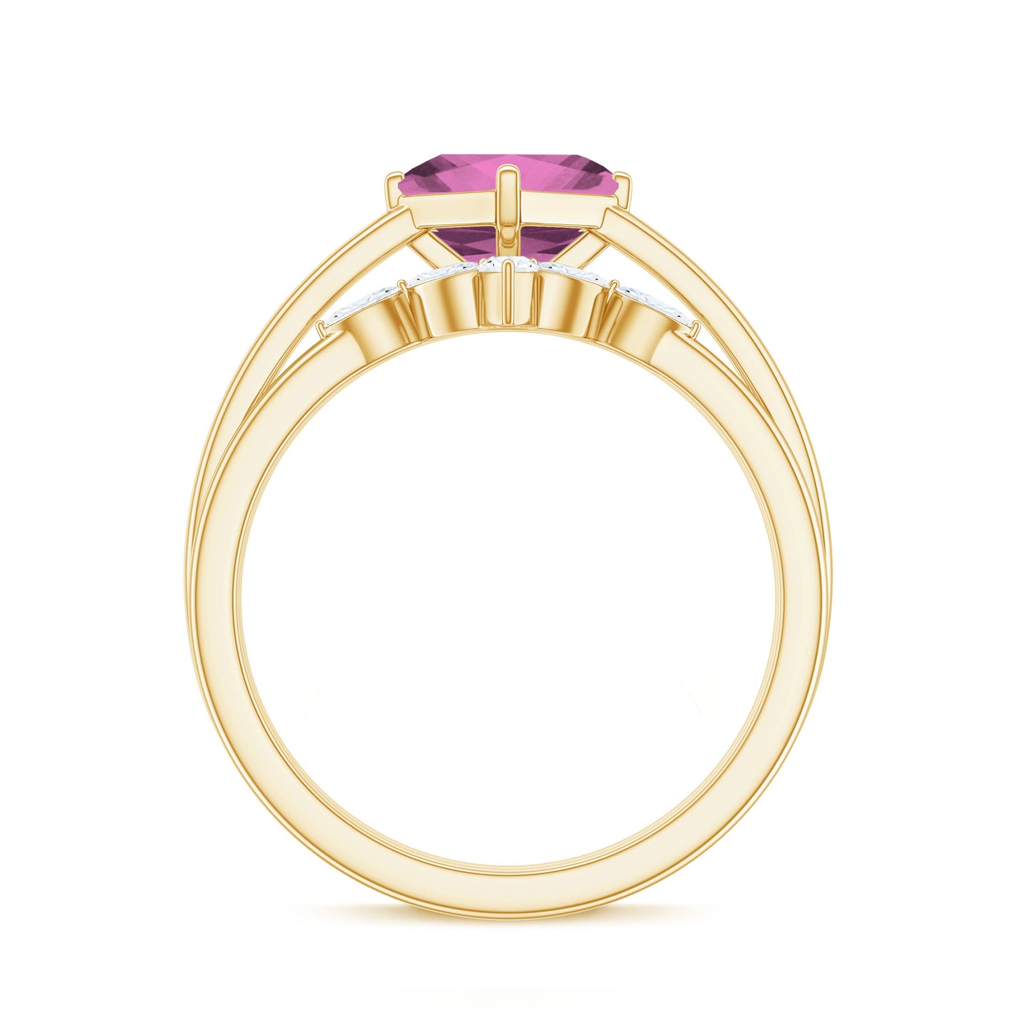 Princess Cut Pink Tourmaline Solitaire Ring Set with Diamond