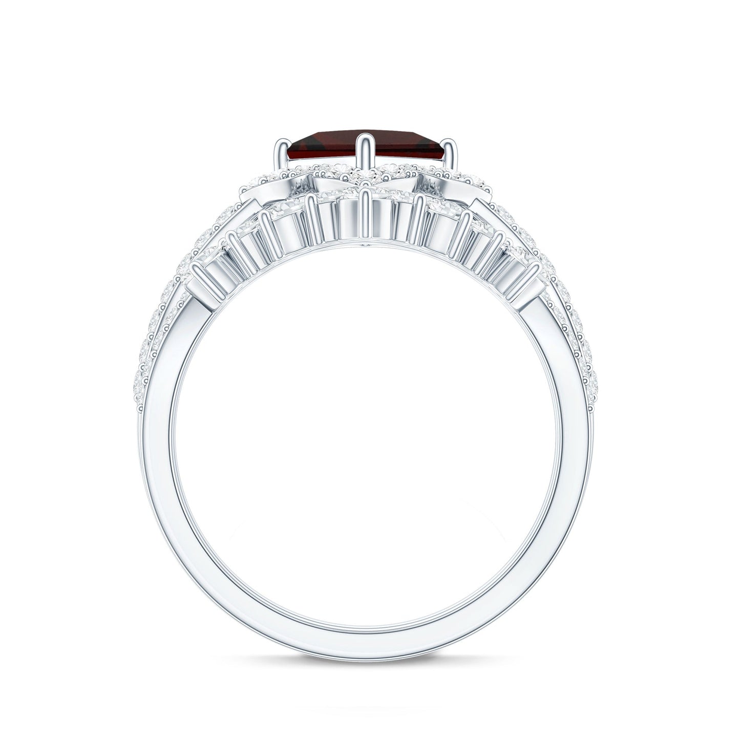 Princess Cut Garnet Designer Wedding Ring Set with Moissanite