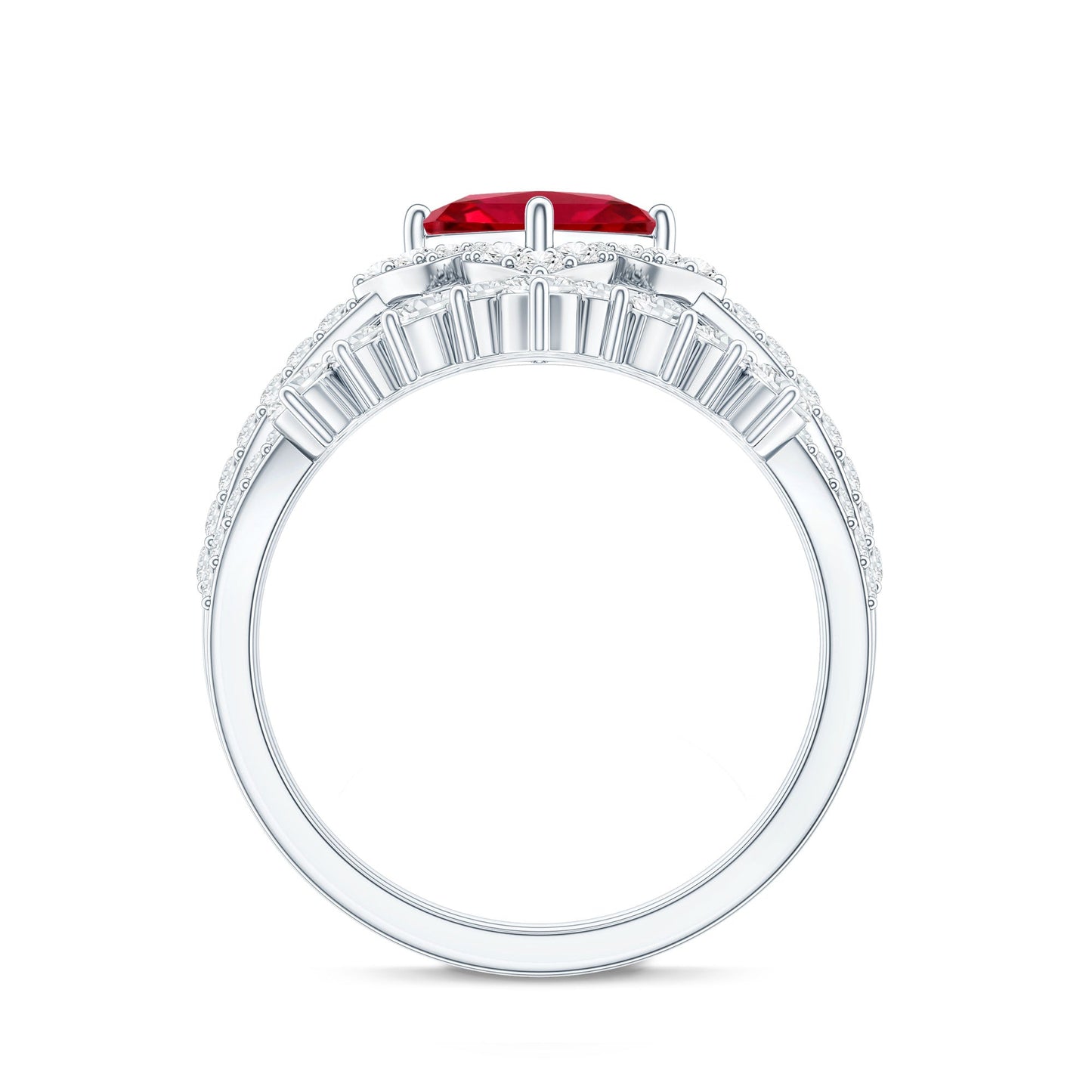 1.5 Carat Designer Created Ruby and Moissanite Wedding Ring Set