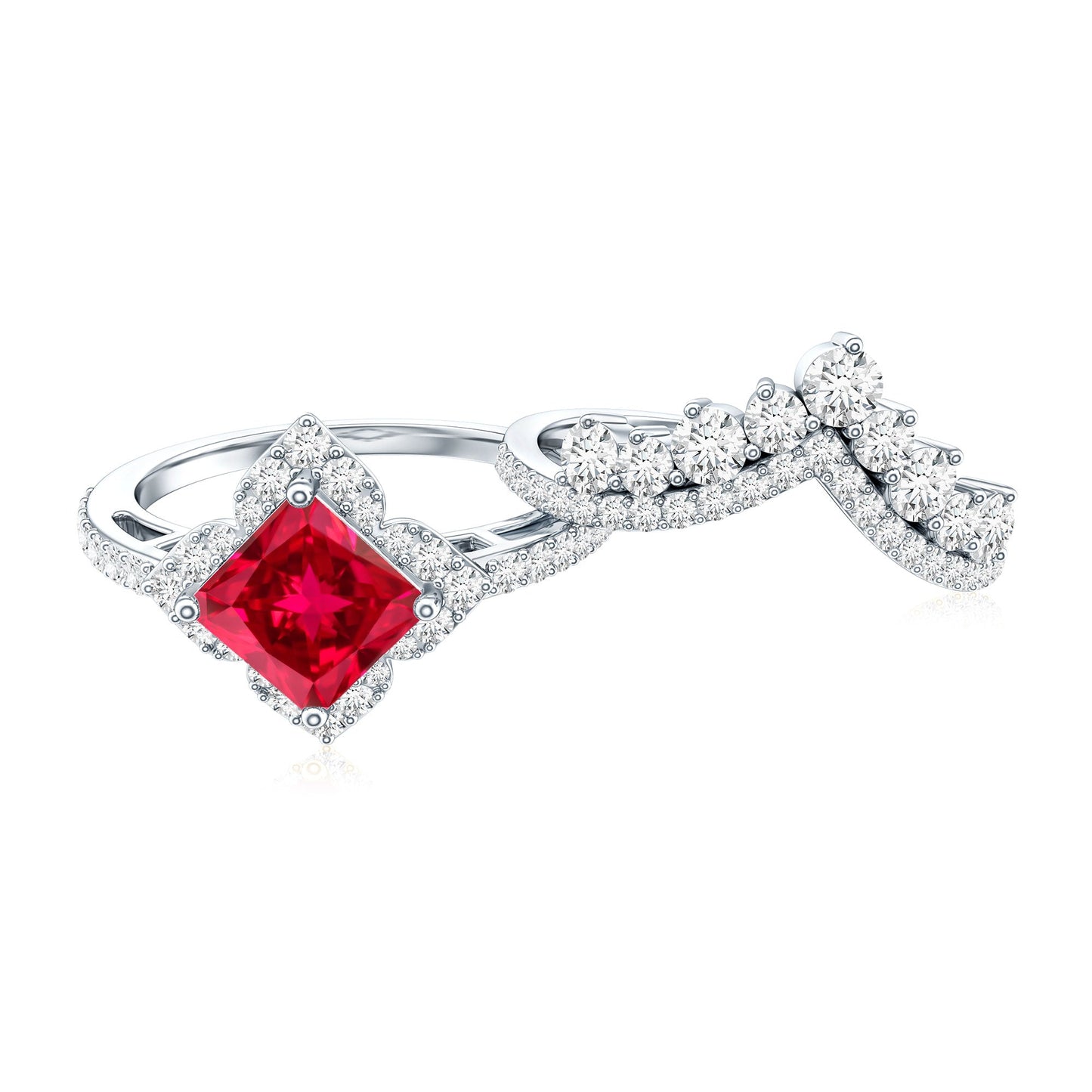 1.5 Carat Designer Created Ruby and Moissanite Wedding Ring Set