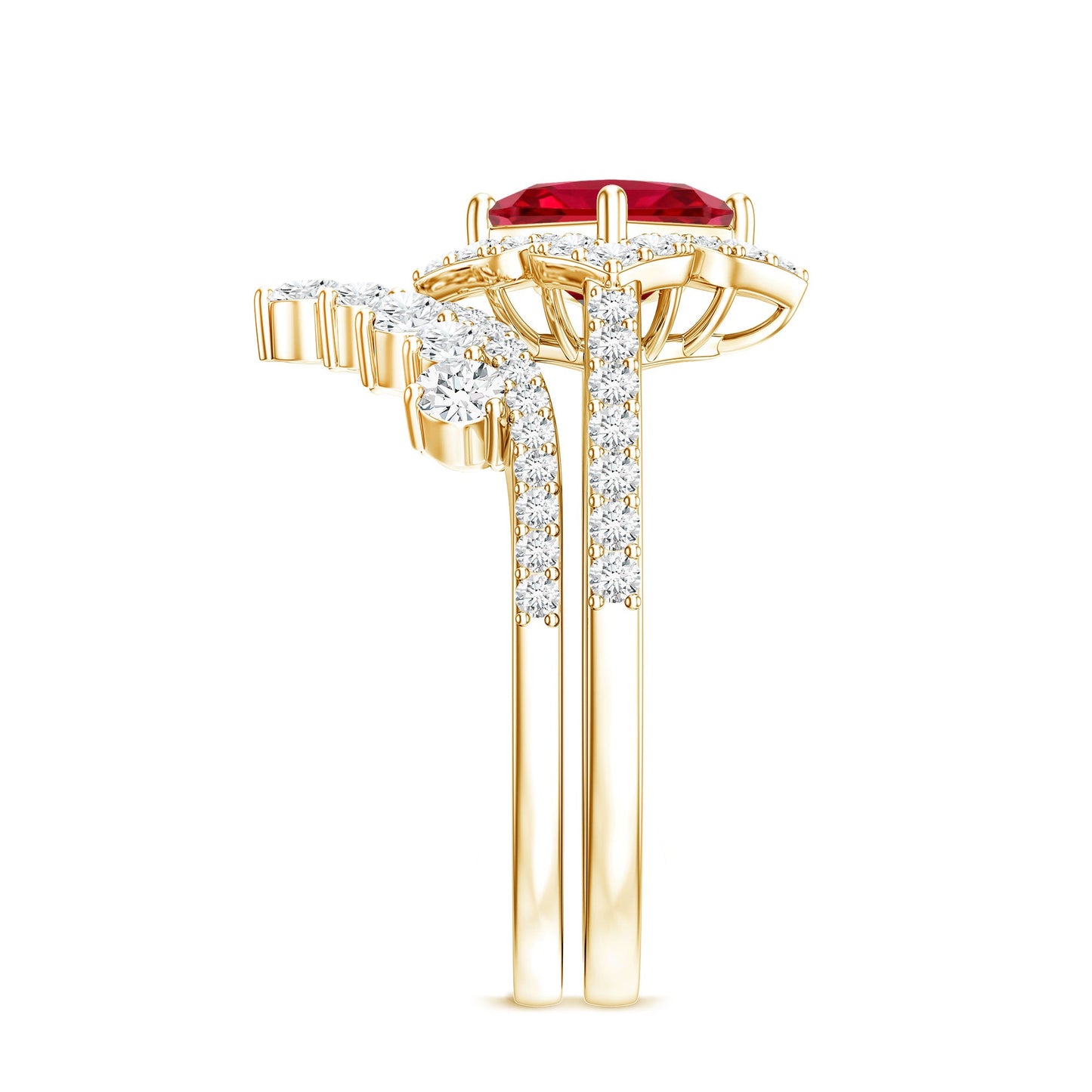 1.5 Carat Designer Created Ruby and Moissanite Wedding Ring Set