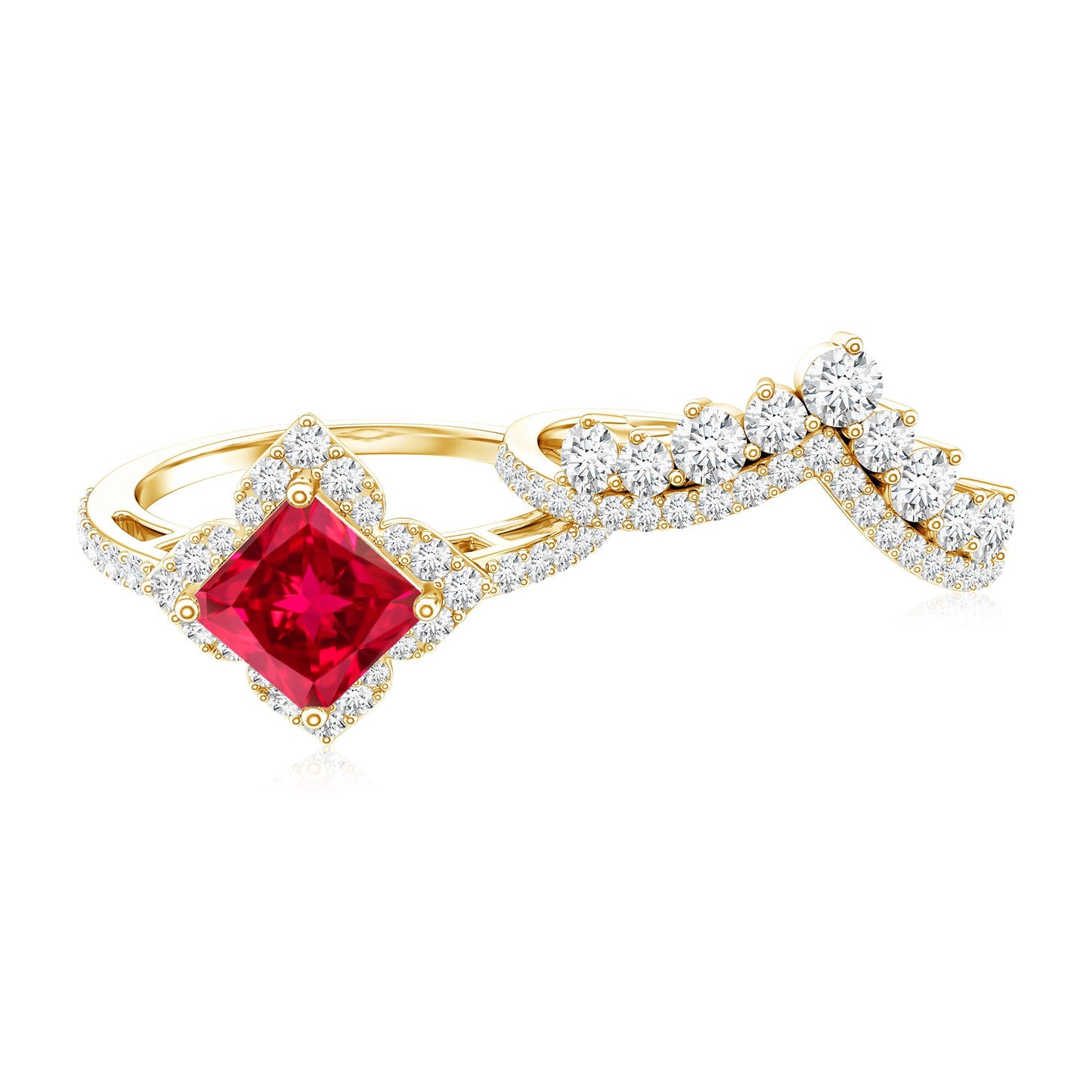 1.5 Carat Designer Created Ruby and Moissanite Wedding Ring Set