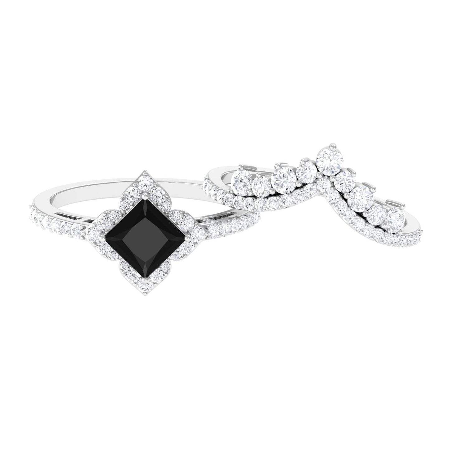0.5 Carat Black Onyx and Moissanite Statement Wedding Ring Set