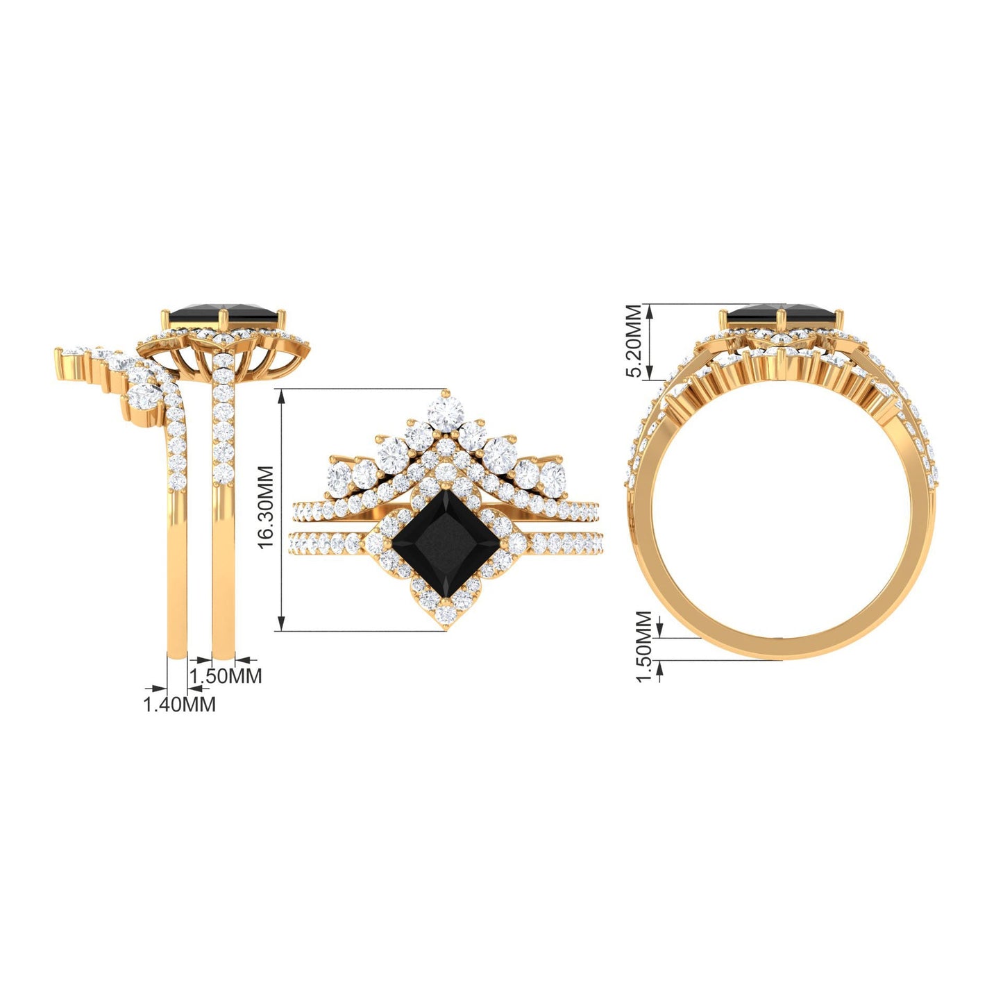 0.5 Carat Black Onyx and Moissanite Statement Wedding Ring Set