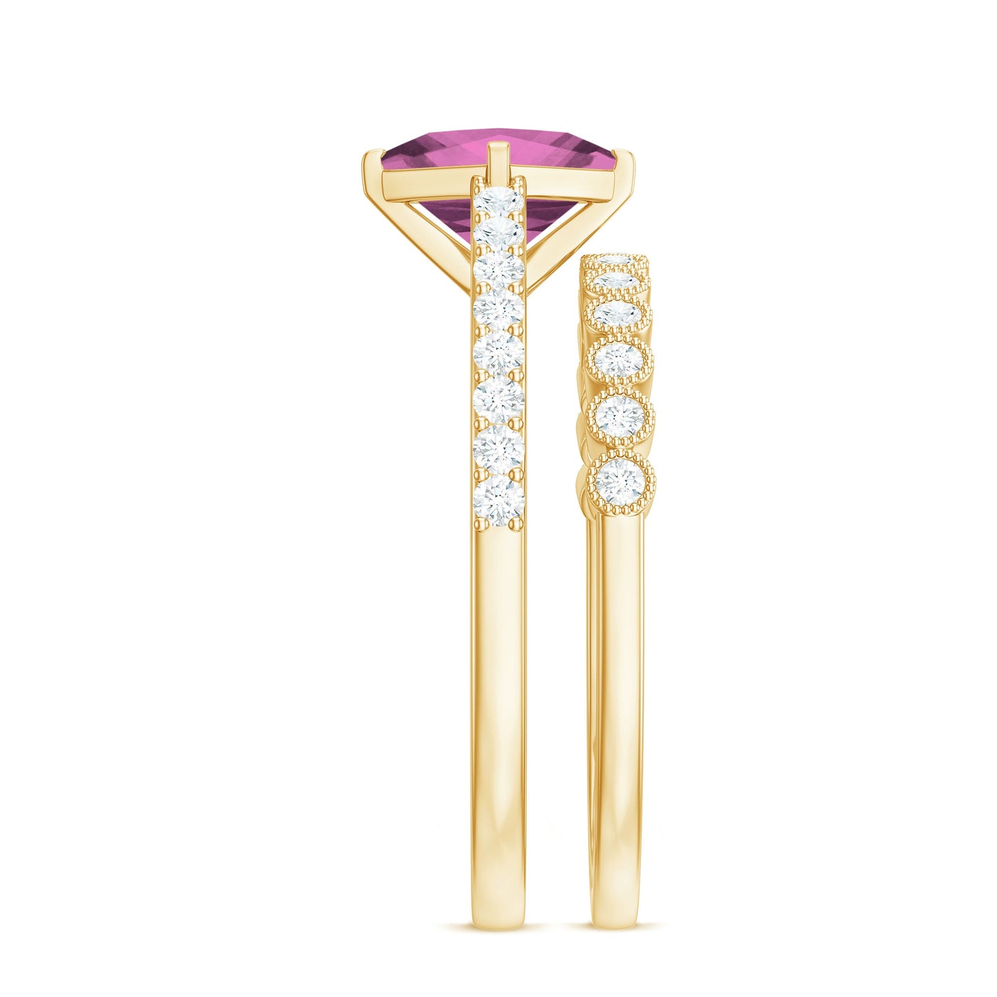 1 Carat Princess Cut Pink Tourmaline Ring with Diamond Wedding Band