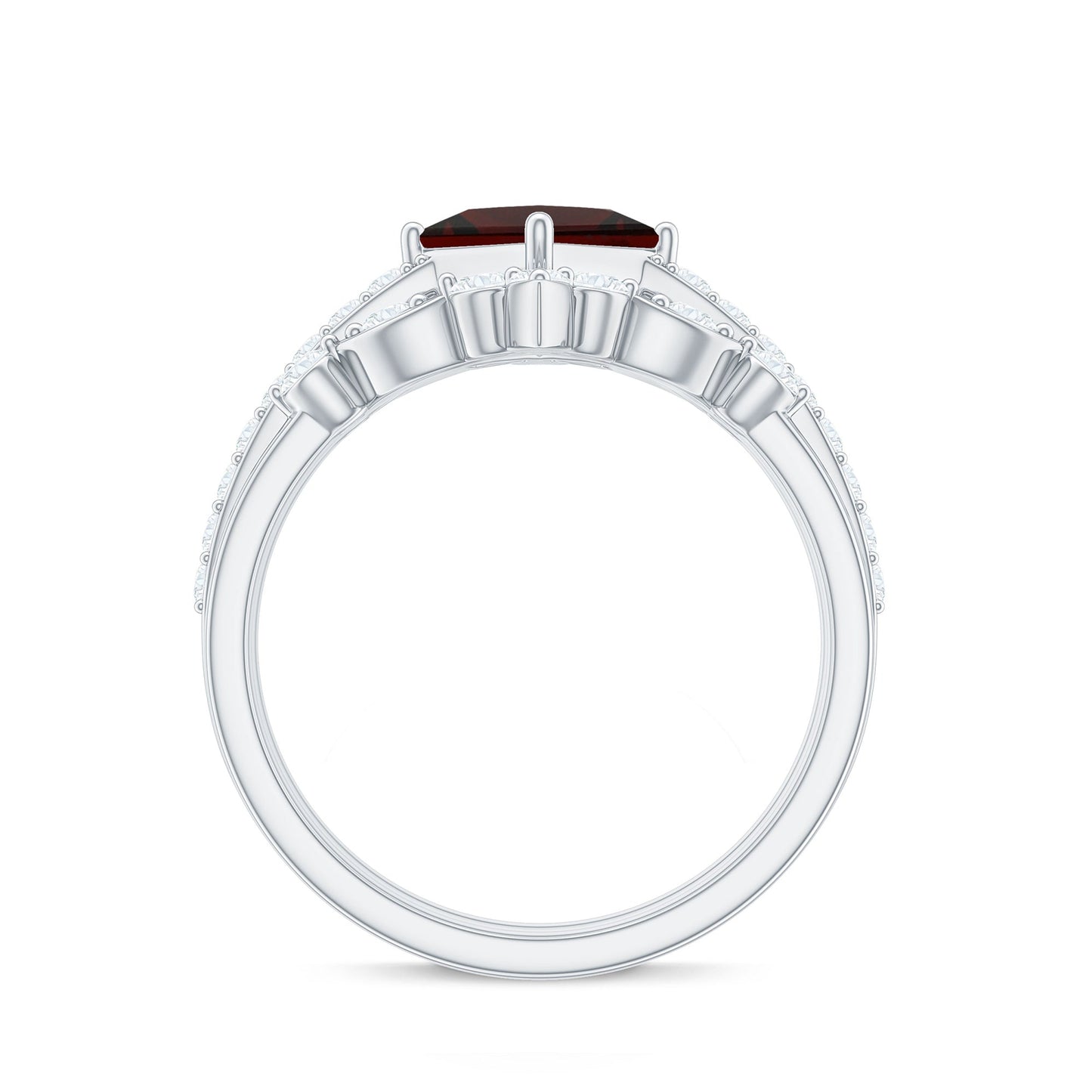 1.4 Carat Vintage Looking Princess Cut Garnet and Diamond 3 Piece Wedding Ring Set