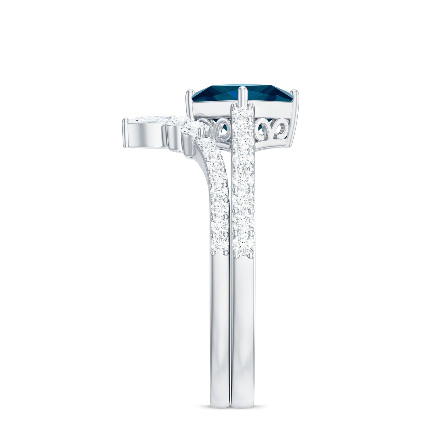 1 Carat Princess Cut London Blue Topaz and Diamond Wedding Ring Set