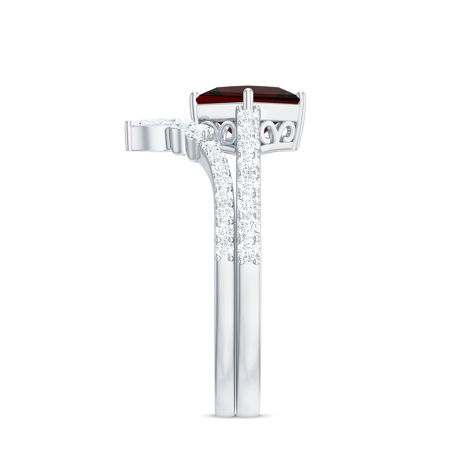 Natural Princess Cut Garnet Diamond Wedding Bridal Ring Set