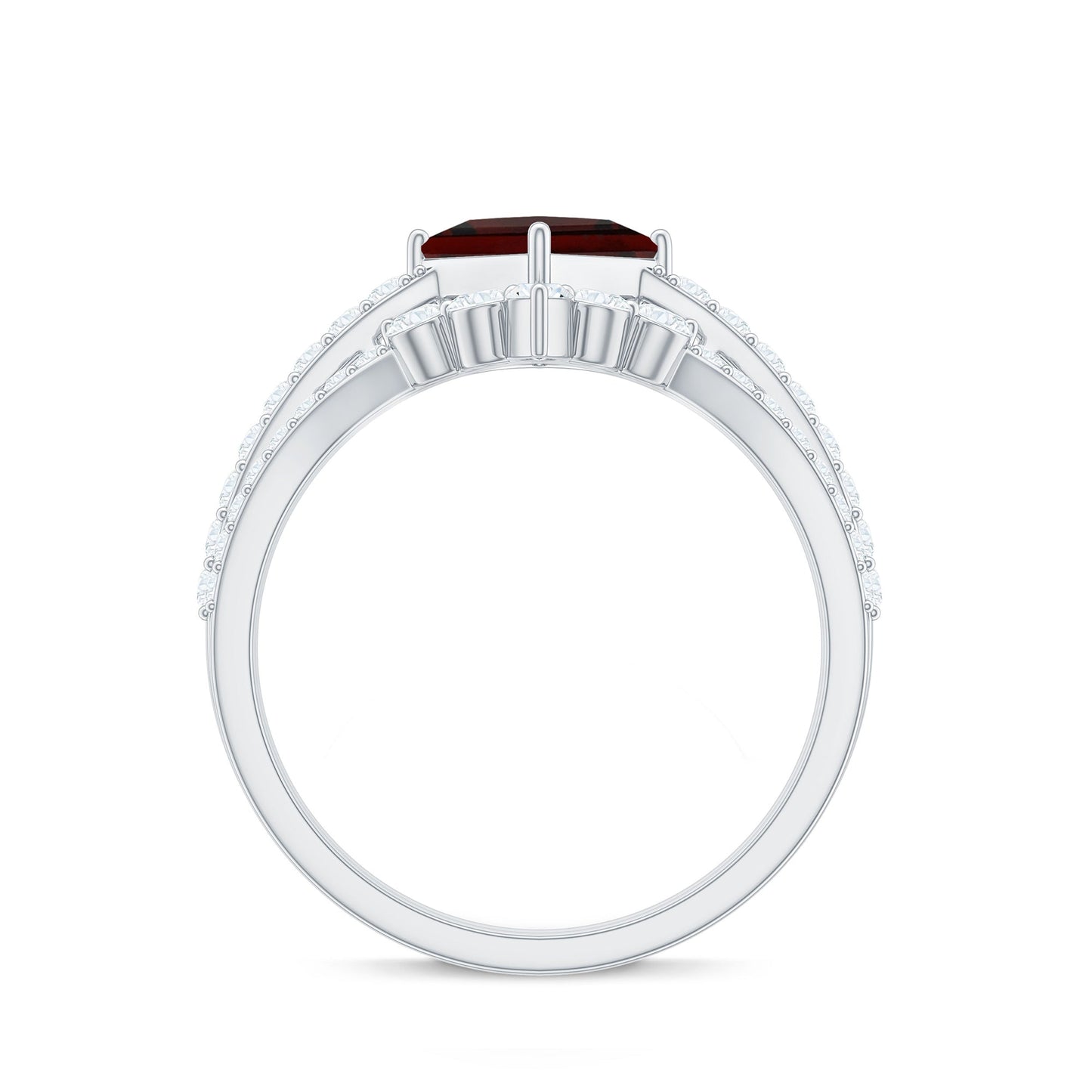 Natural Princess Cut Garnet Diamond Wedding Bridal Ring Set