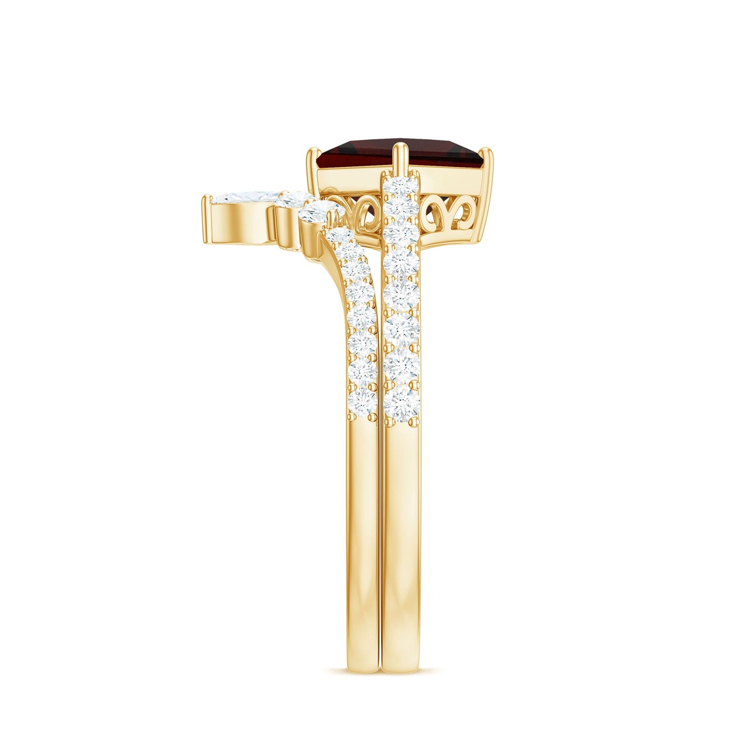 Natural Princess Cut Garnet Diamond Wedding Bridal Ring Set