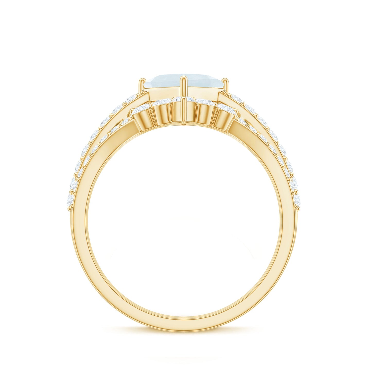 Princess Cut Solitaire Moonstone Designer Ring Set with Diamond