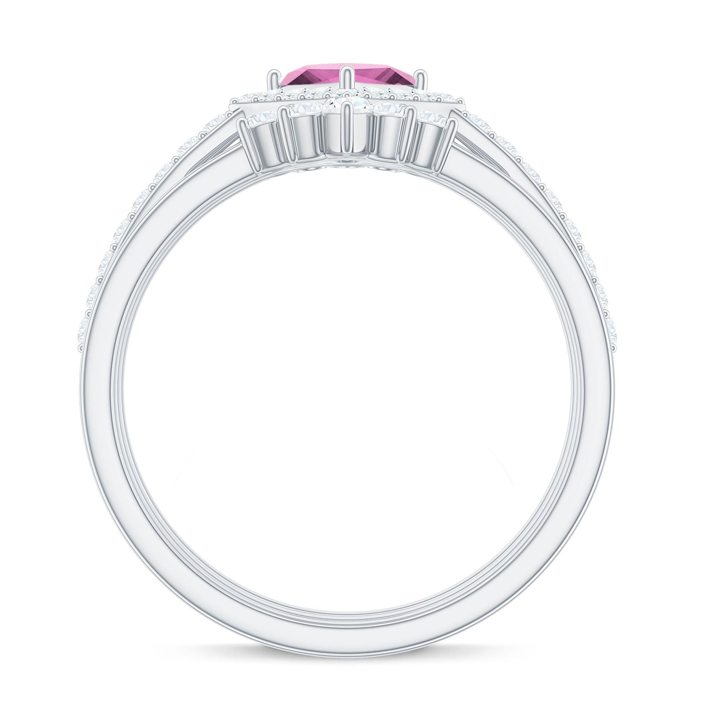 Real Pink tourmaline and Moissanite Trio Wedding Ring Set