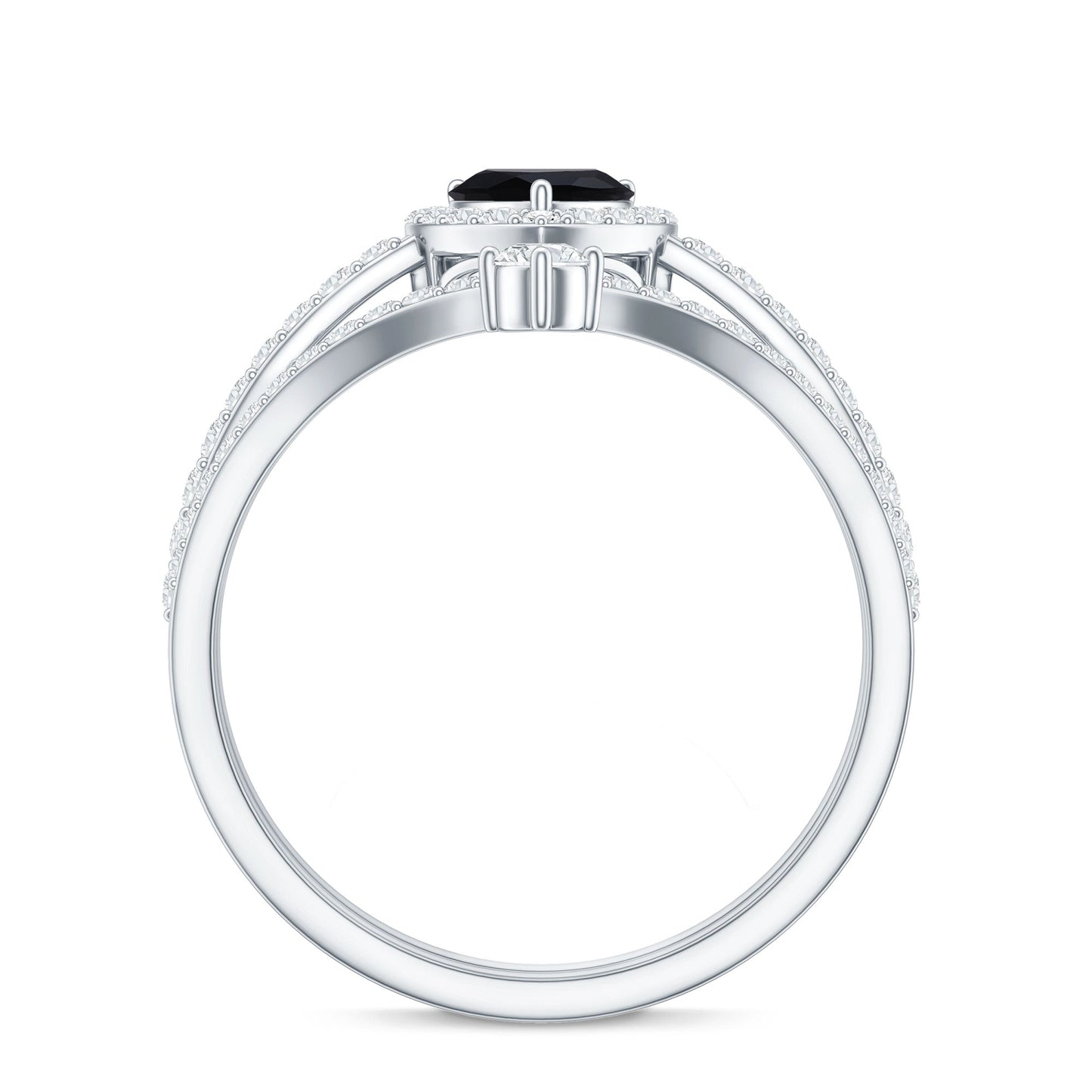 Created Black Diamond Heart Engagement Ring Set with Diamond