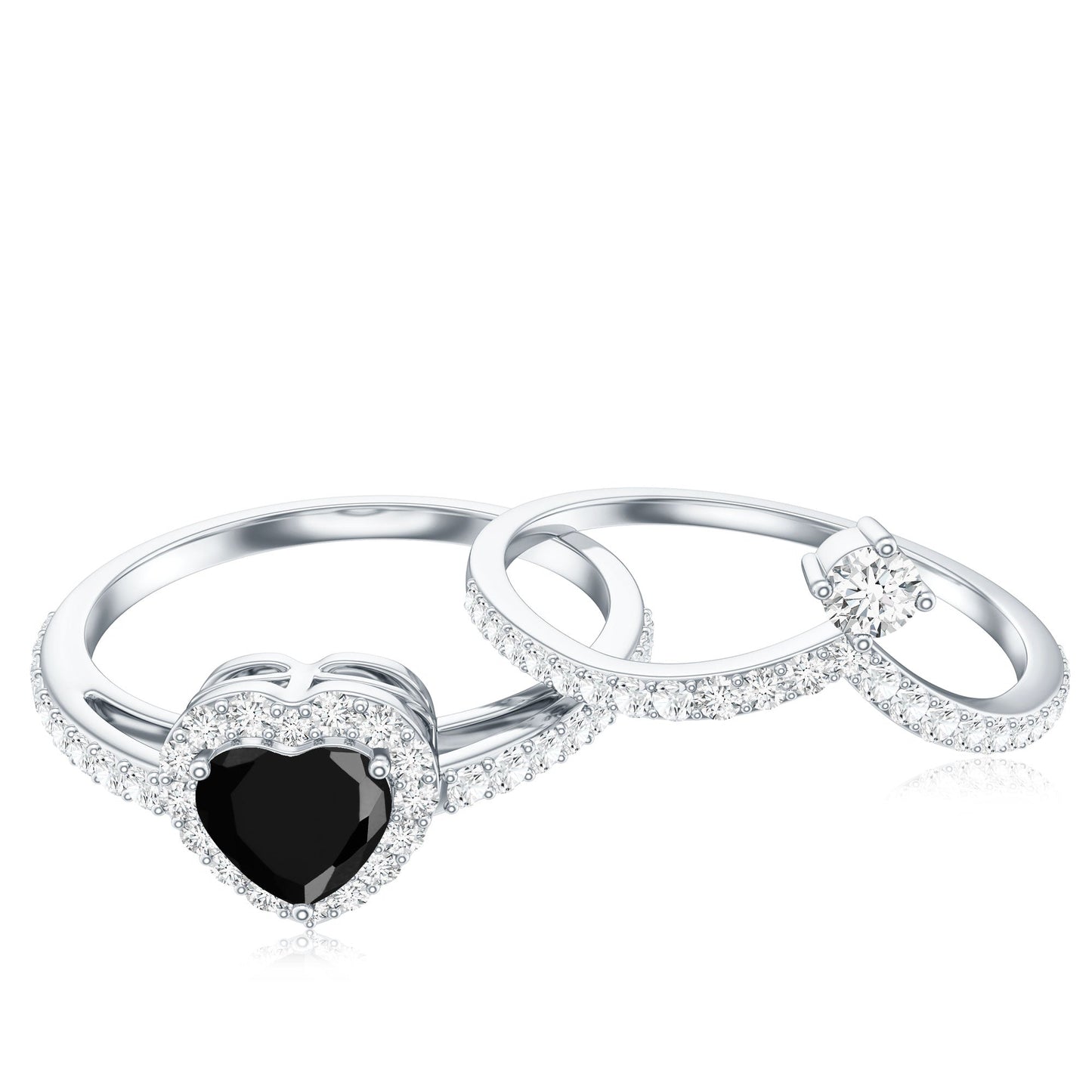 Created Black Diamond Heart Engagement Ring Set with Diamond