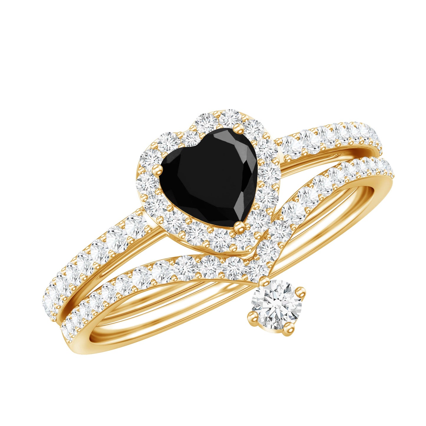Created Black Diamond Heart Engagement Ring Set with Diamond
