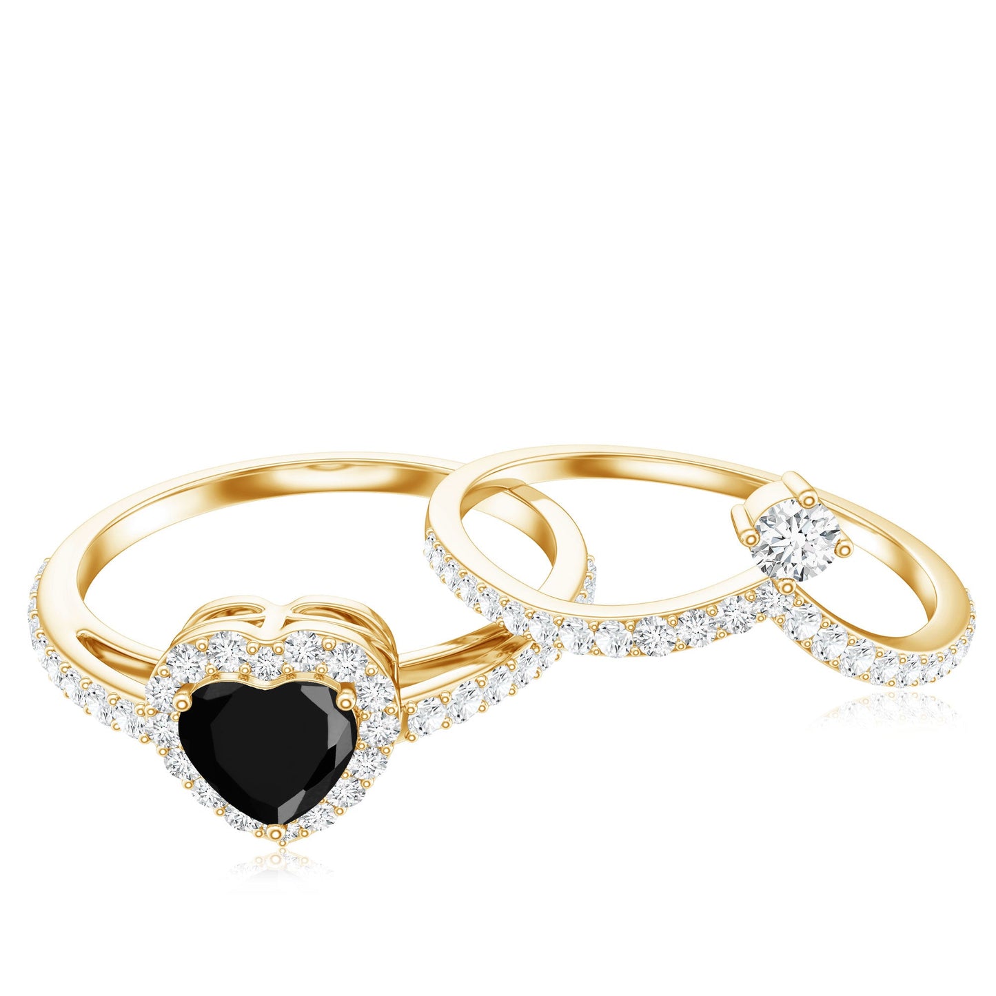 Created Black Diamond Heart Engagement Ring Set with Diamond