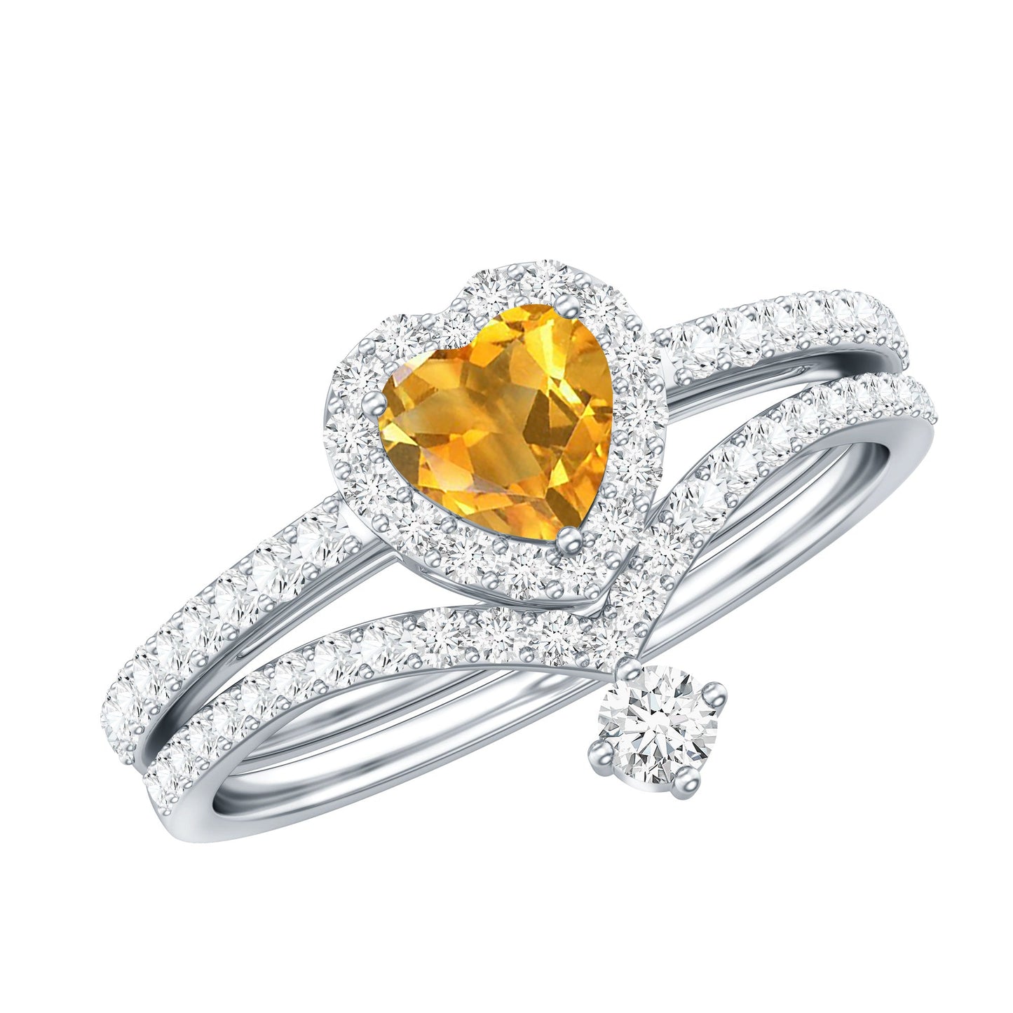 Certified Real Citrine Heart Shape Engagement Ring with Diamond Enhancer
