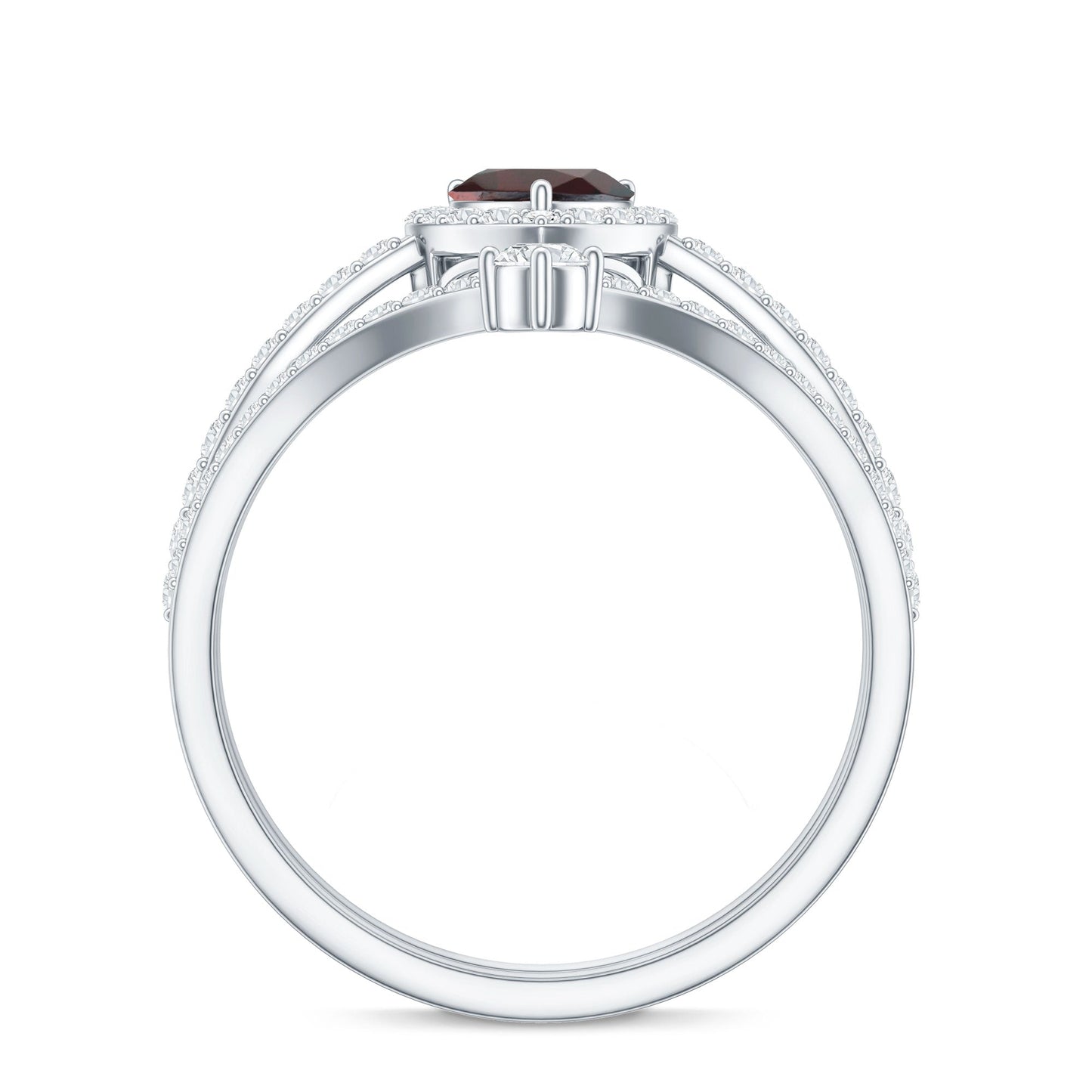Natural Garnet Diamond Heart Engagement Ring Wedding Band Set